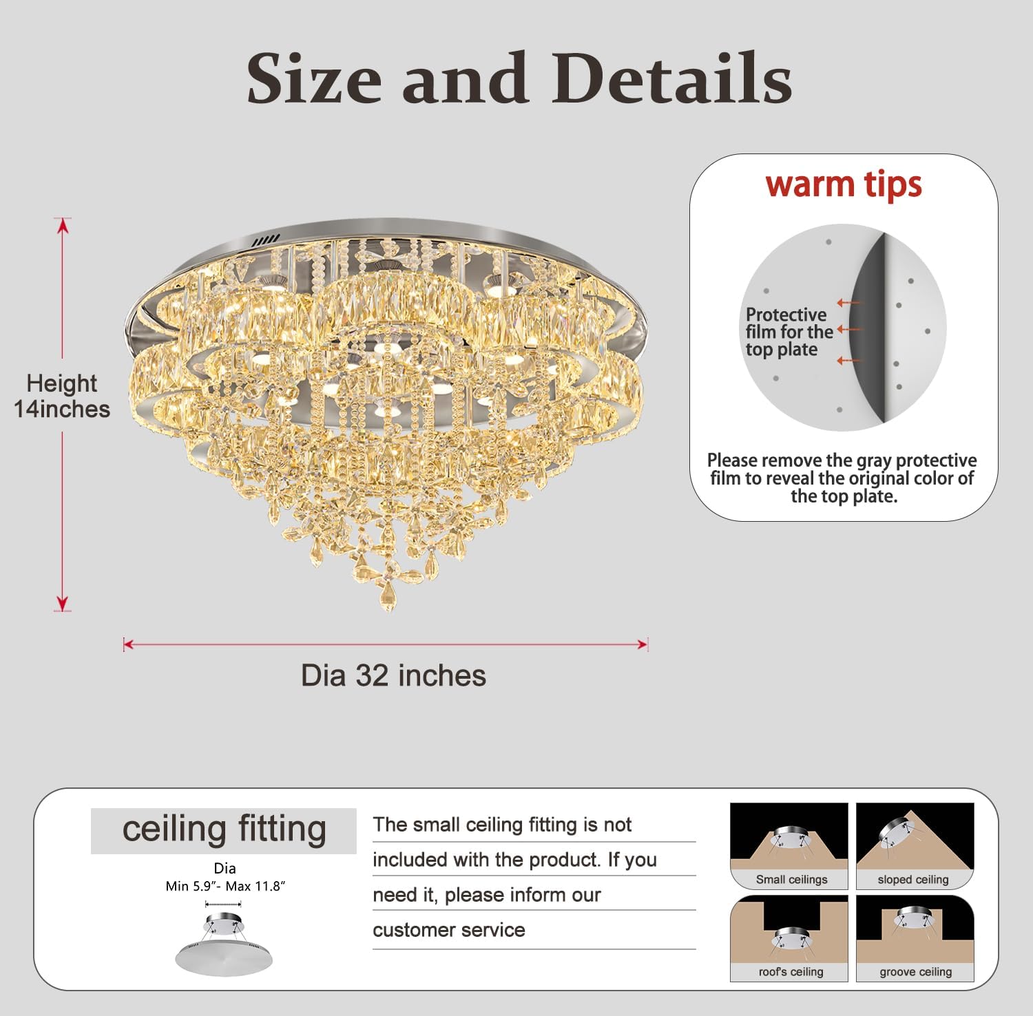 Flashing God Modern Crystal Chandelier Living Room Dia 32” Chandeliers Dinning Room Crystal Raindrop Chandelier Flush Mount Ceiling Light LED Dimmable 2700k 4500k 6000k