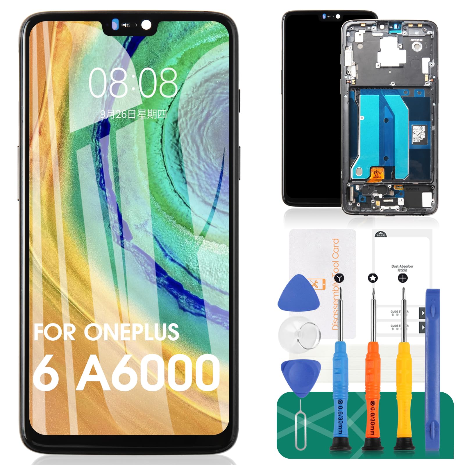 ARSSLY LCD Schermo per Oneplus 6 2018 A6000 A6003 LCD Display Digitizer Touch Schermo Ricambio Assembly con Strumenti(Nero con Cornice