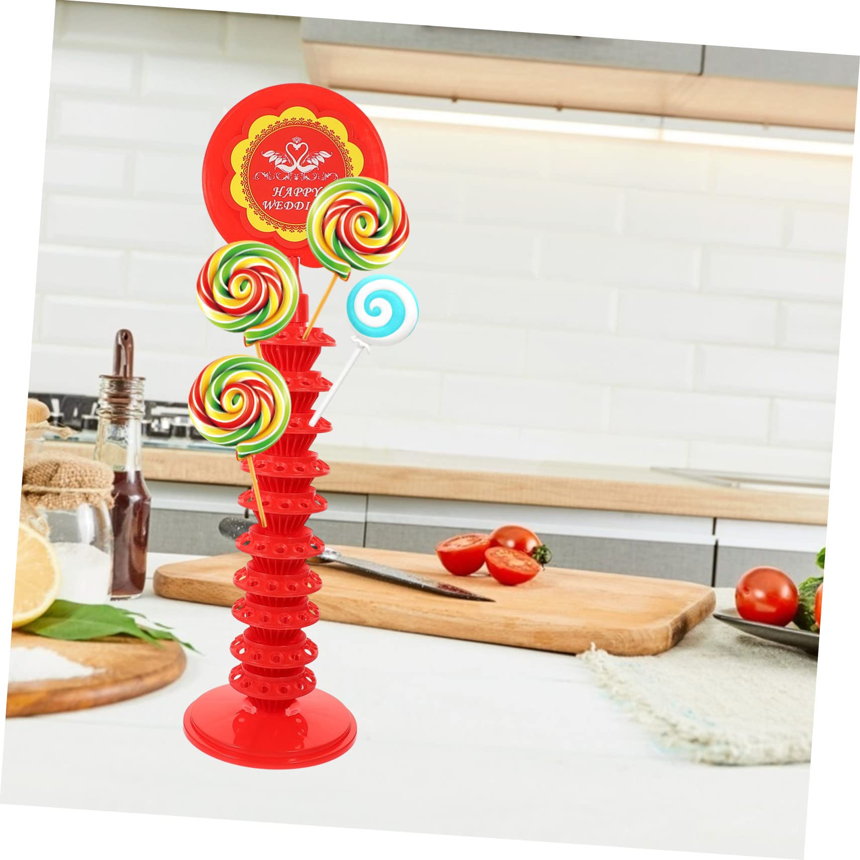 Amosfun 2St Süßigkeiten-Lagerregal hochzeitsdeko hochzeits Dekoration partydekoration Tortenständer aus Acryl Korbdekor Anzeige Lollipop-Display-Halter Party-Lutscher-Organizer Plastik rot