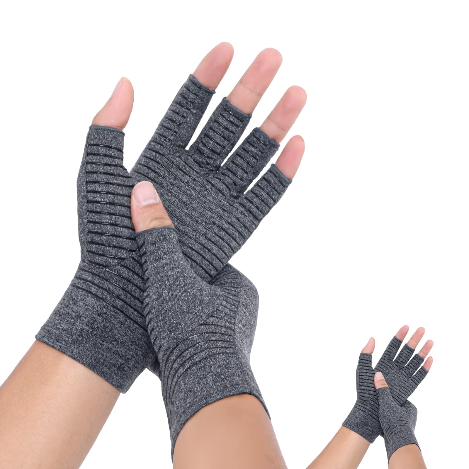 WESKOS2 Pairs Arthritis Compression Gloves: Copper Fingerless Glove for Carpal Tunnel Hand Joint Pain Relief Tendonitis RSI Rehabilitation Wrist Gloves Anti-Slip Typing Work Gloves for Men Women