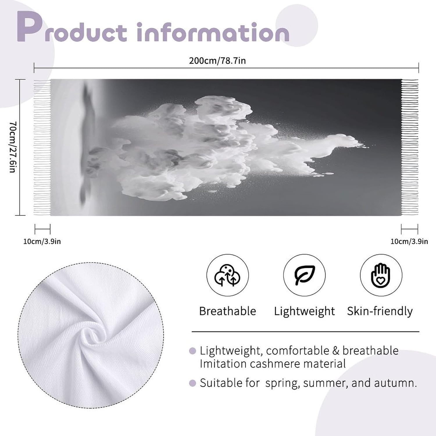 A Cloud Floating Scarf for Women Men Soft Warm Fashion Blanket Scarves Classic Cashmere Feel Scarf Long Shawl Large Scarves Cold Weather Thick Blanket Scarfs