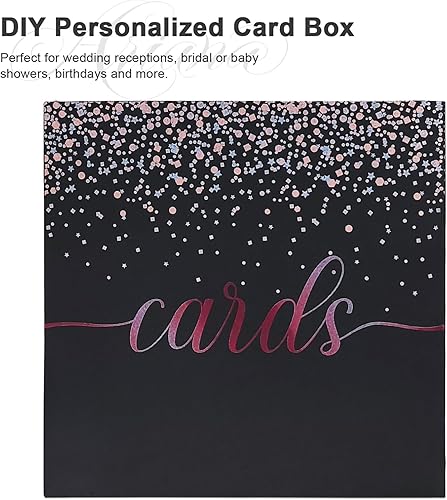 Miniatura 4 de QIKSION Caja de tarjetas de oro rosa para fiestas, caja de regalo de color negro y oro rosa, caja de dinero para cumpleaños, despedida de soltera,