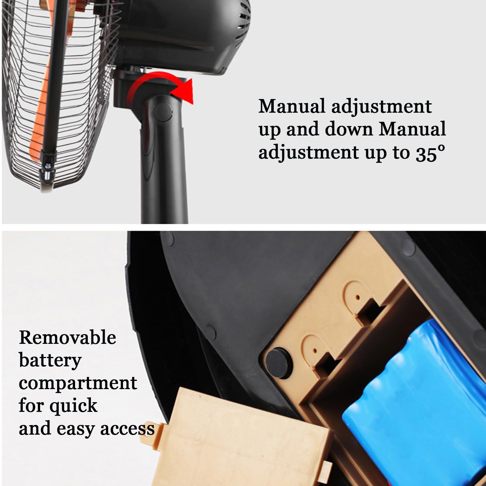 Ventilatore solare portatile a batteria, ventilatore da pavimento ricaricabile per esterni, ad alta velocità, con ricarica USB, silenzioso e senza fili, per viaggi, casa, garage, tenda