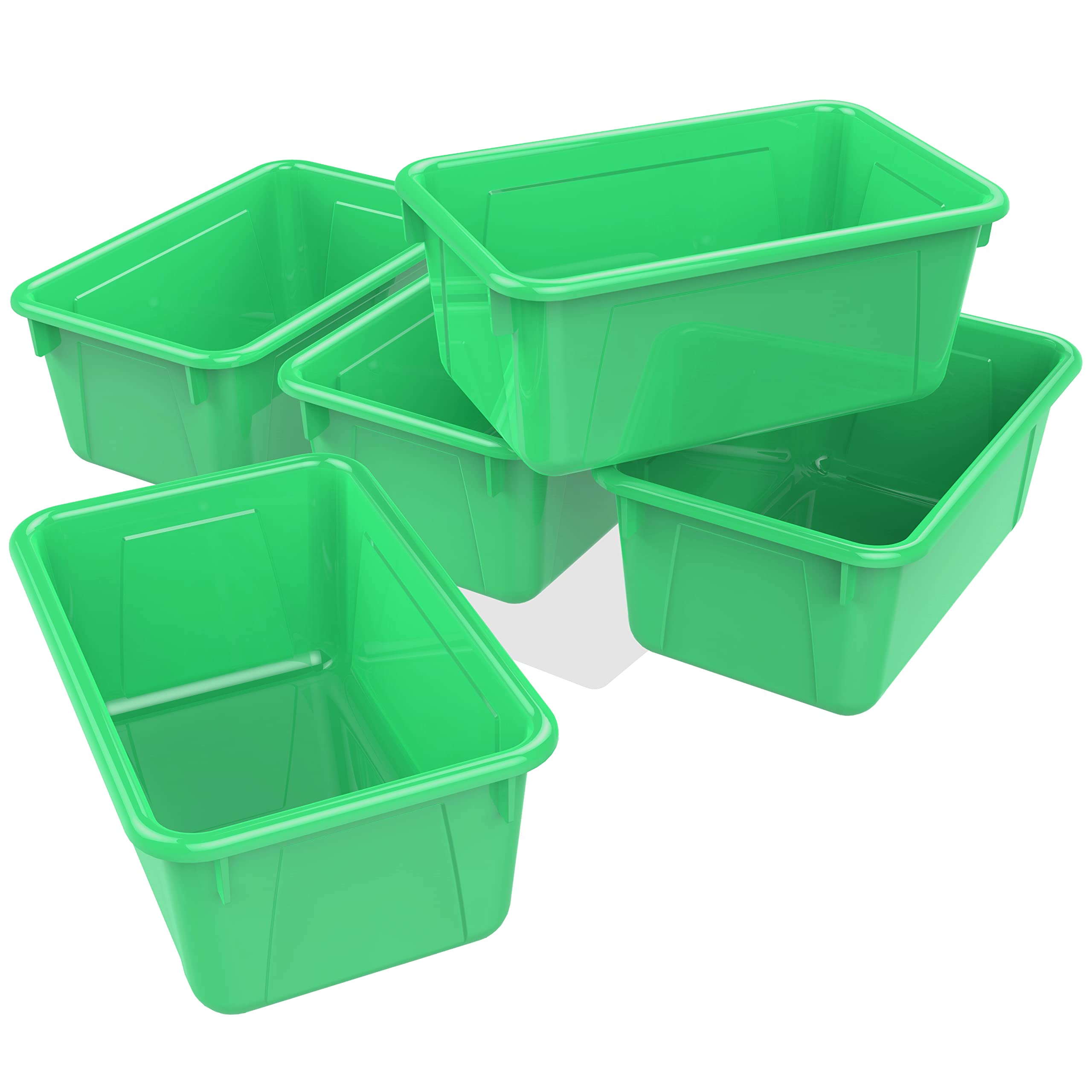 Storex Small Cubby Bins – Plastic Storage Containers for Classroom, 12.2 x 7.8 x 5.1 inches, Class Green, 5-Pack (62417A05C)
