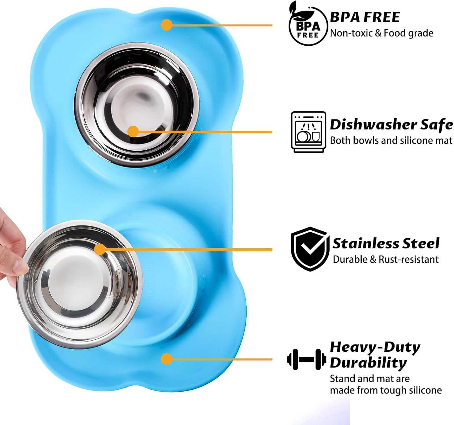 Hubulk Pet Dog Bowls 2 Stainless Steel Dog Bowl with No Spill Non-Skid Silicone Mat + Pet Food Scoop Water and Food Feeder Bowls for Feeding Small Medium Large Dogs Cats Puppies (Medium, Turquoise) Medium Turquoise