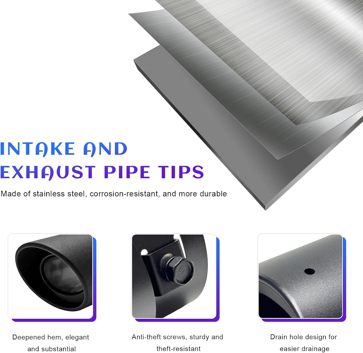 Stainless Steel Car Exhaust Tip, 2.5 Inch Inlet Curved Bolt On Car Exhaust Tailpipe, Heavy Duty Adjustable Automotive Muffler Decorative Tip Fit Pipes with 1.1"-2.3" Diameter (Black)
