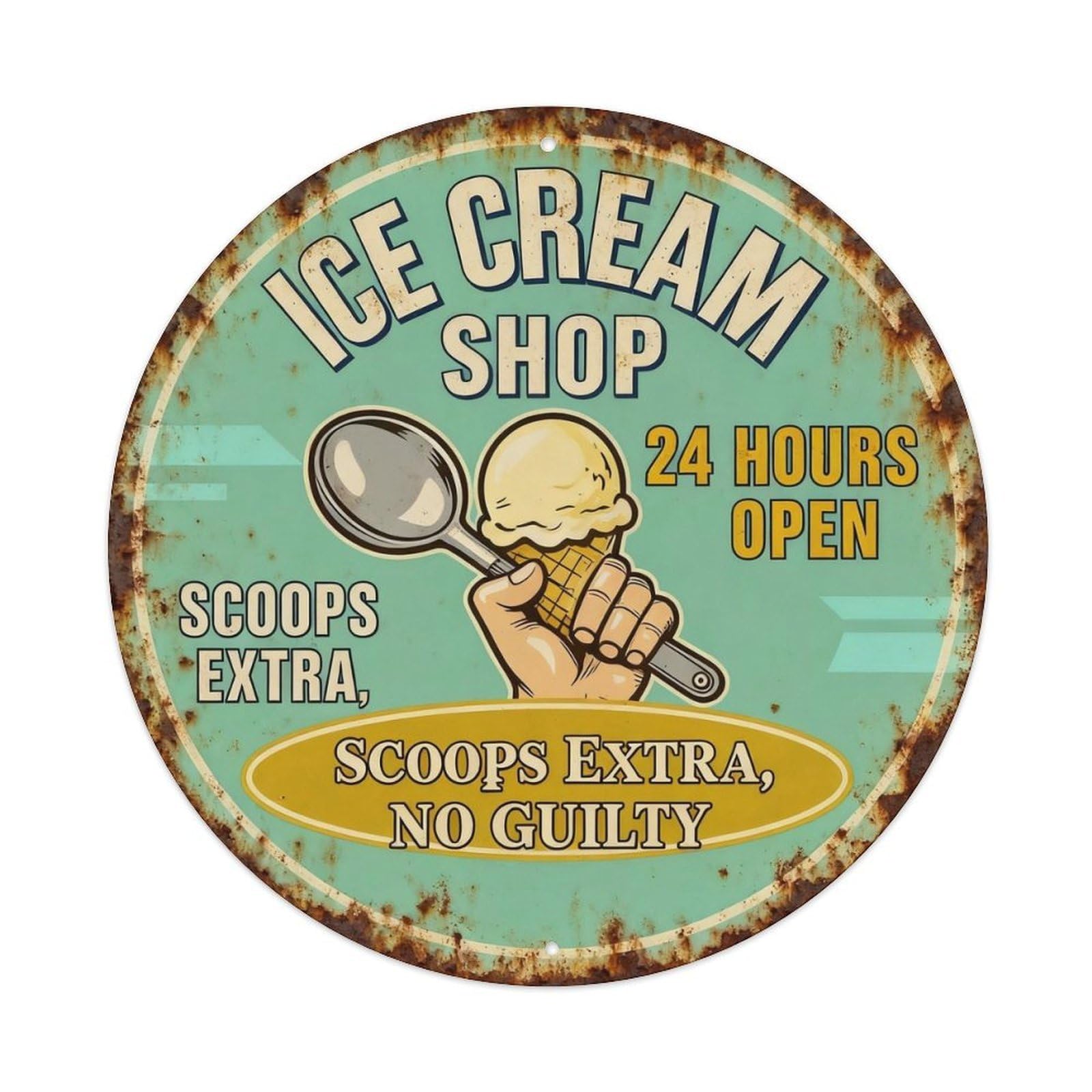 Ice Cream Shop 24 Hours Open Metal Tin Sign Plaque