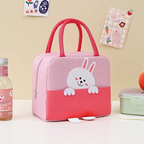 Miniatura 7 de OMGDD Mochila Kawaii de 17 pulgadas, lindas mochilas estéticas de gran capacidad, mochila escolar con linda muñeca de conejo y bolsa de almuerzo de