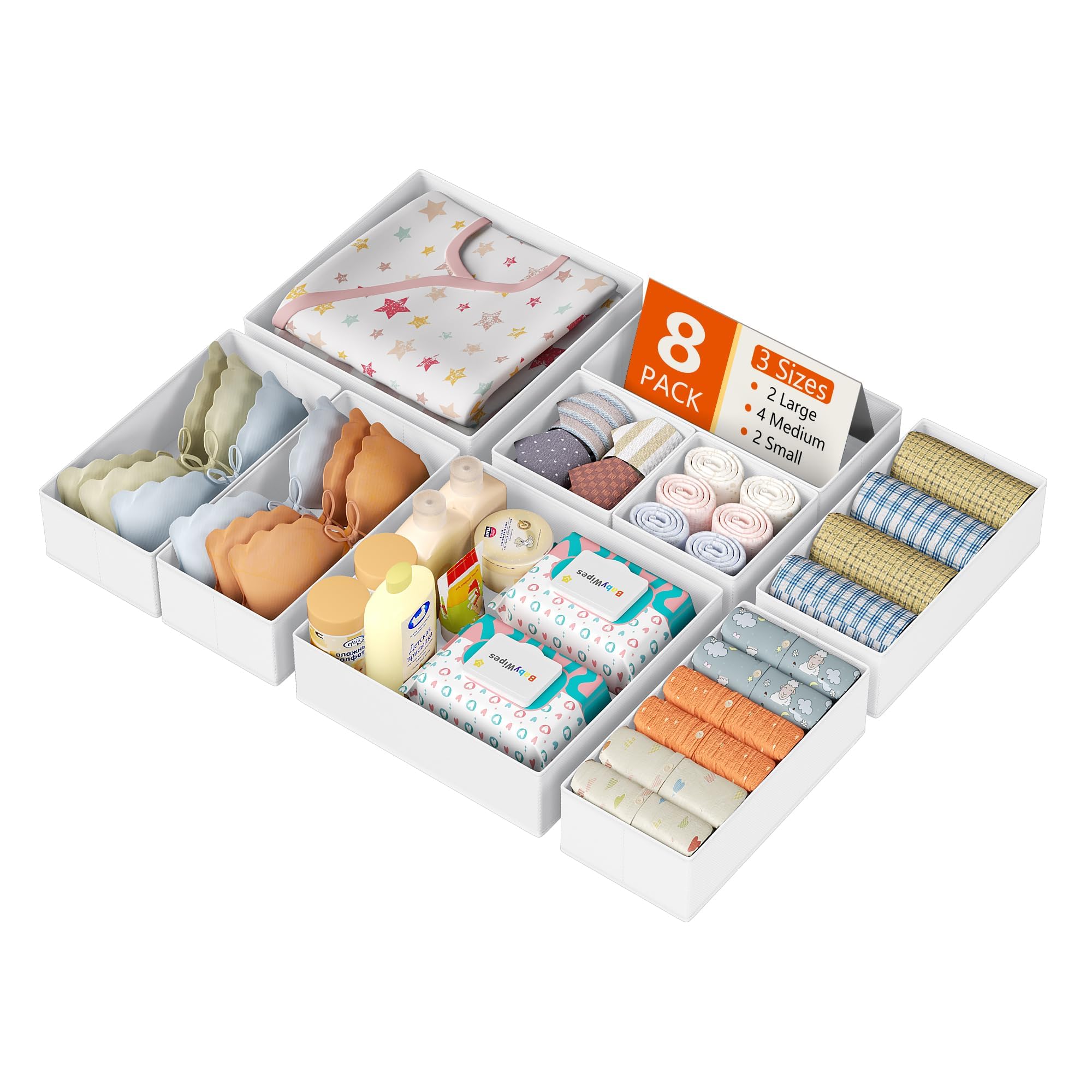 DIMJ Organizador Cajones Juego de 12 Cajas Almacenaje Plegables de Tela Para Guardar Ropa, Organizadores de Cajones No Tejidos, Calcetines, Ropa Interior, Clásico Gris — view 10