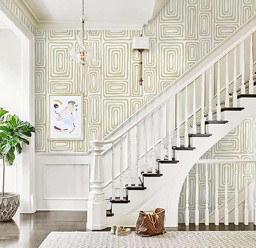 Miniatura 5 de Papel tapiz bohemio para despegar y pegar, color marrón y blanco, autoadhesivo, patrón de líneas de papel de contacto, extraíble, moderno, papel
