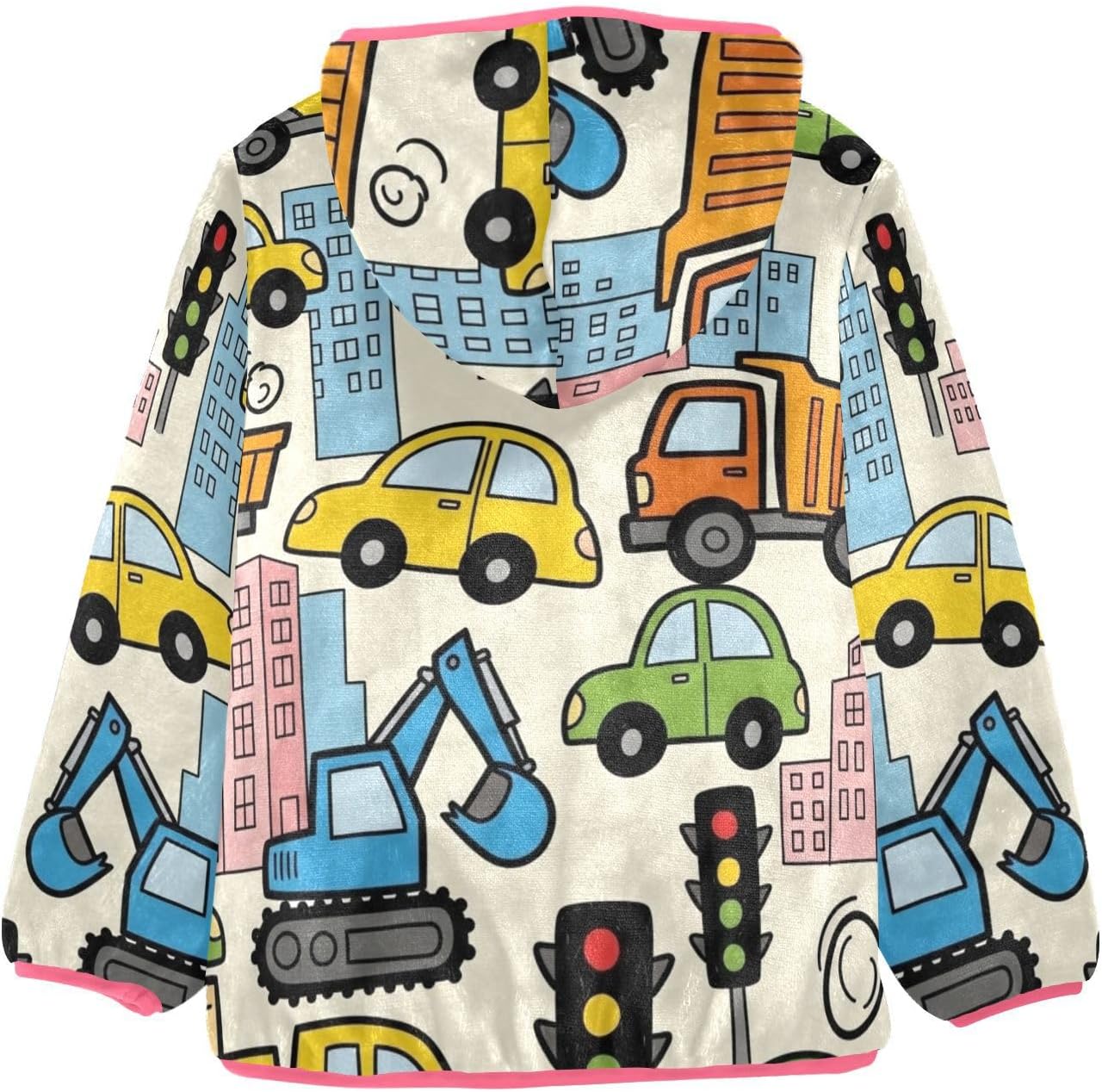 Colorful Cars and Construction Vehicles Toddler Fleece Jacket with Hood Children Coats For Toddlers