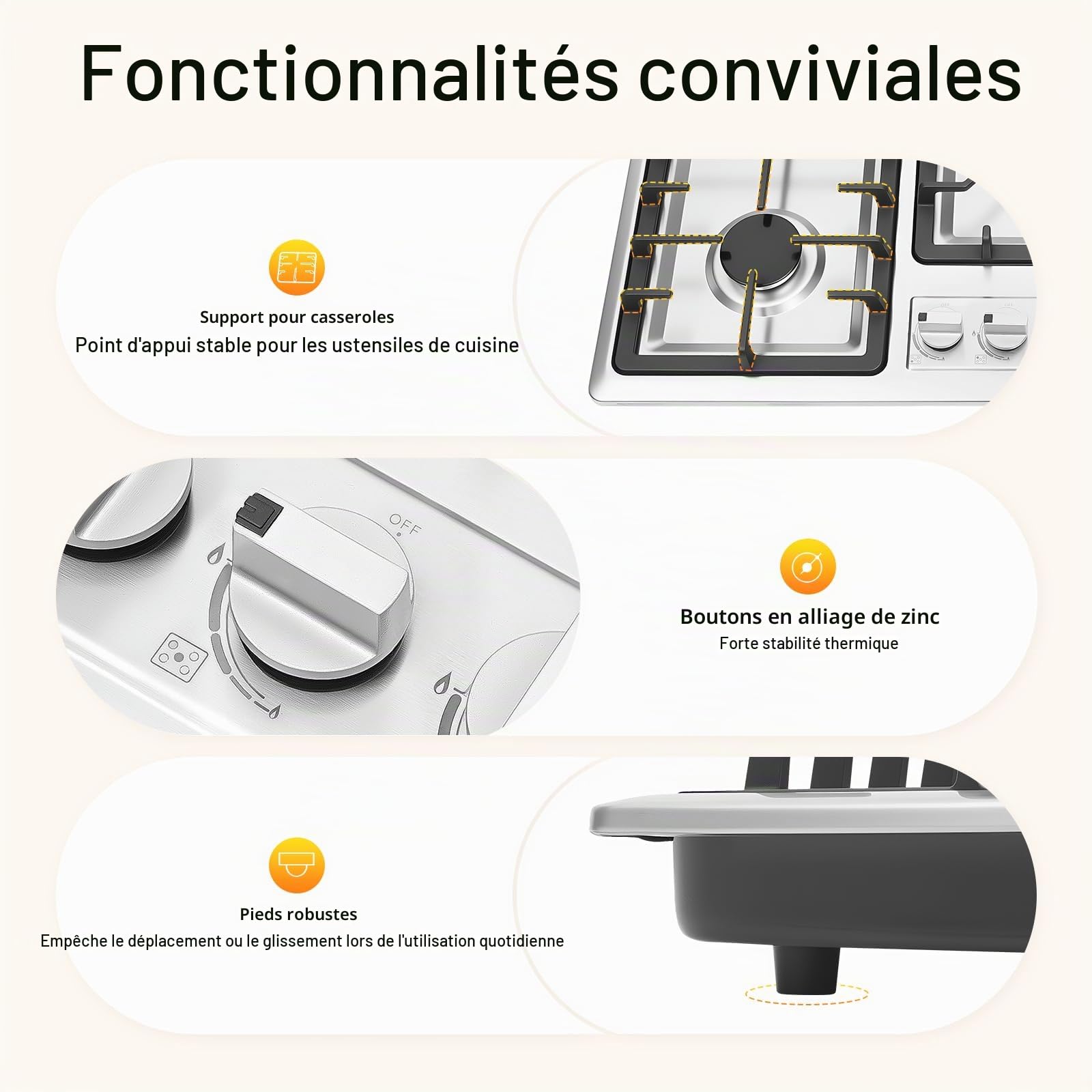 Table Cuisson Gaz 5 Feux, Plaque Encastrable, Cuisinière Professionnelle, Acier Inoxydable, Protection Sécurité Flamme, Contrôle Indépendant, Pour Restaurant Maison Hôtel
