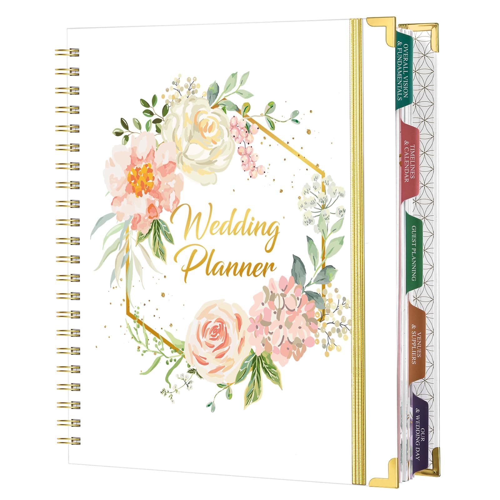 Hochzeitsplaner & Organizer – Hochzeitsplaner Buch und Organizer für die Braut, Hochzeitsplanungsbuch mit 5 Registerkarten, 22,9 x 30,2 cm, Hardcover mit Metallecken + 5 Innentaschen +