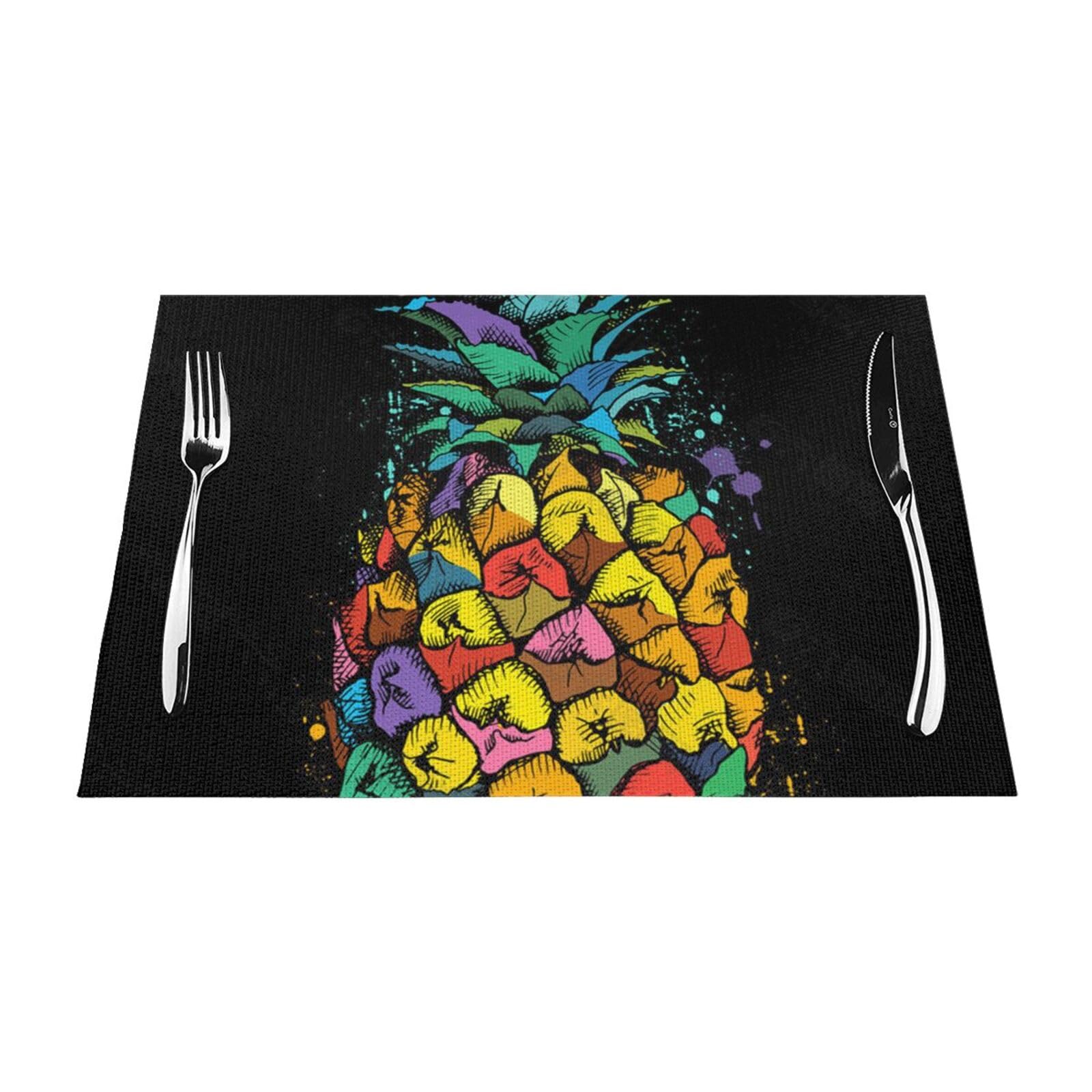 PVC Placemat Set of 4 PCS, 45x30 CM, colorful Pineapple Printed Non-Slip Heat Resistant Place Mats for Kitchen Dining Table Indoor Outdoor