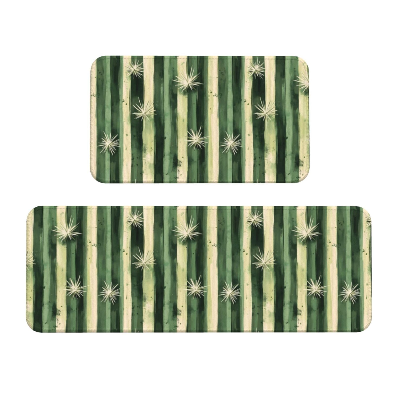 GVYGVY Antifatigue Kitchen Mats for Floor 2 Piece - Cactus Vertical Stripes Print Kitchen Rugs Washable, Non Slip Runner Rug Standing Mat for Office/Bathroom/Laundry/Home Decor and Accessories