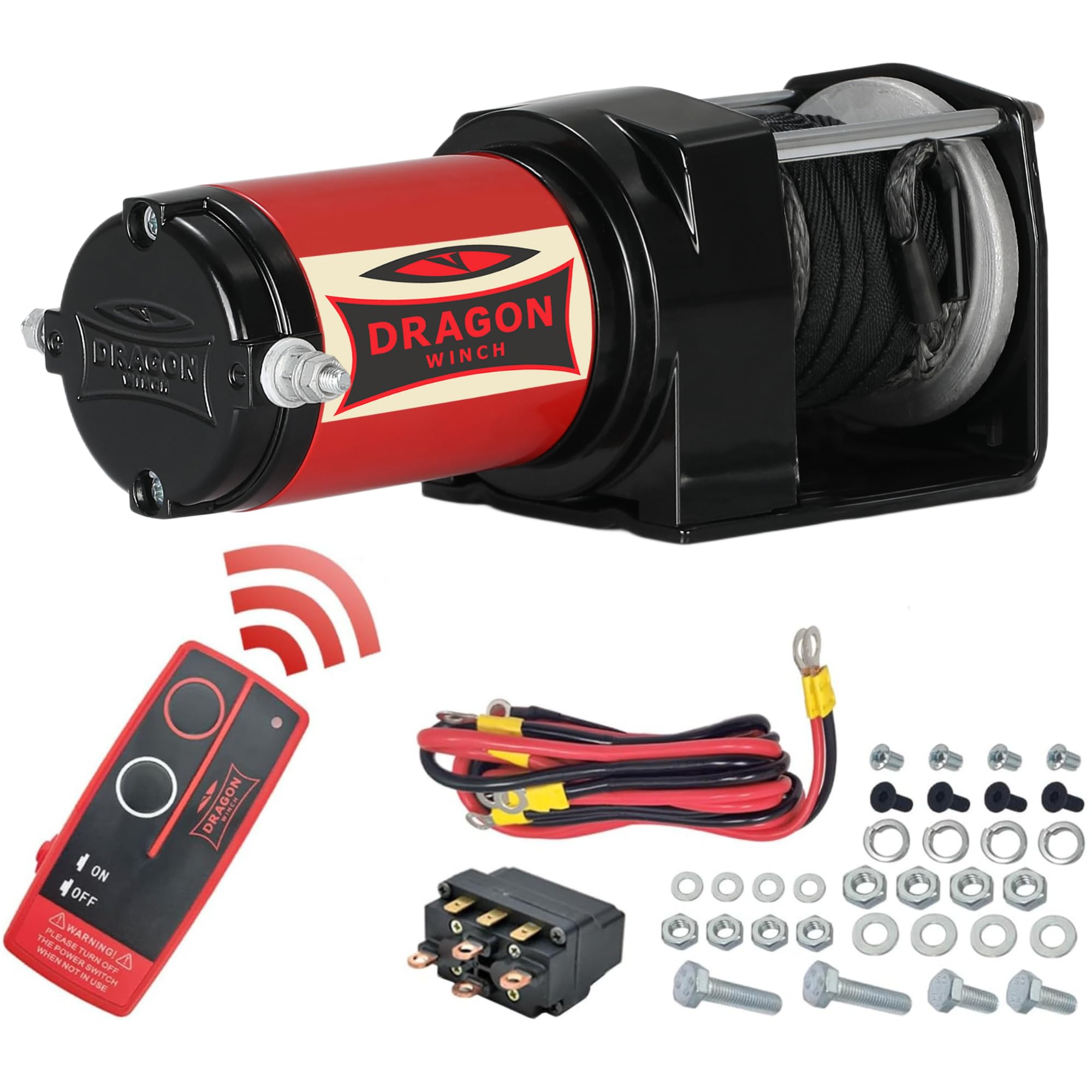 Cabrestante Eléctrico 12V 3000 lbs / 1360 kg – DRAGON WINCH Serie Maverick – Malacate Eléctrico potente 1.4 CV, Cuerda Sintética 10m para Quad, ATV, UTV, Arados – Mando a Distancia Inalámbrico