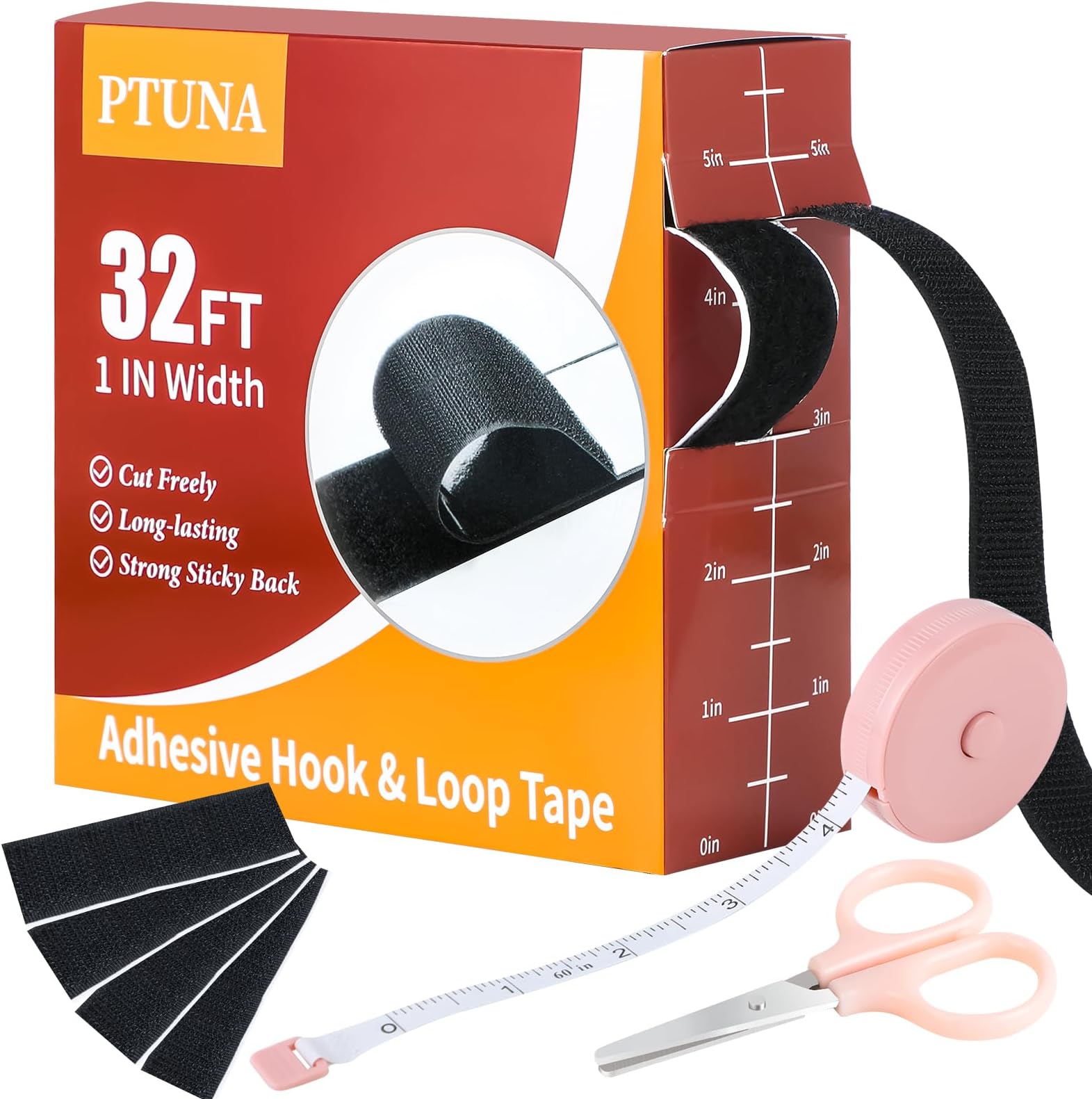 32Ft *1 Inch Hook and Loop Tape with Adhesive Back, Heavy Duty Double Sided Adhesive Strips，Strong Sticky Strips Roll for Home/Office/School/Car