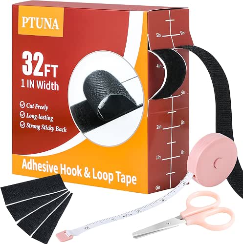 PTUNA 32Ft *1 Inch Hook and Loop Tape with Adhesive