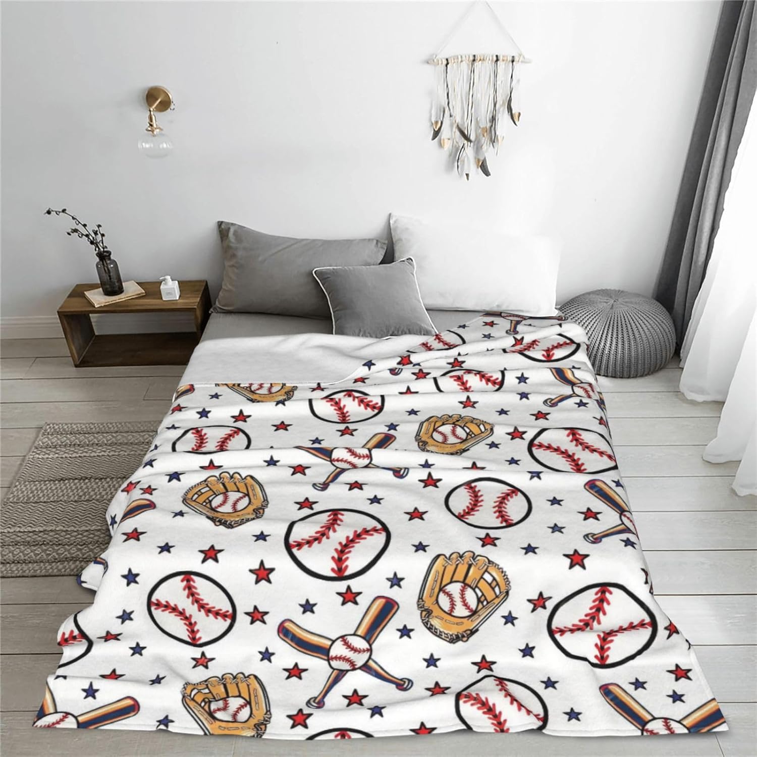 Baseball Blanket, Soft Fleece Throw for Adult, Unique Baseball Gifts Ideas for Boys & Girls Throw Blanket for Home Living Room Couch Bed Chair or Dorm Decor 80x60inches