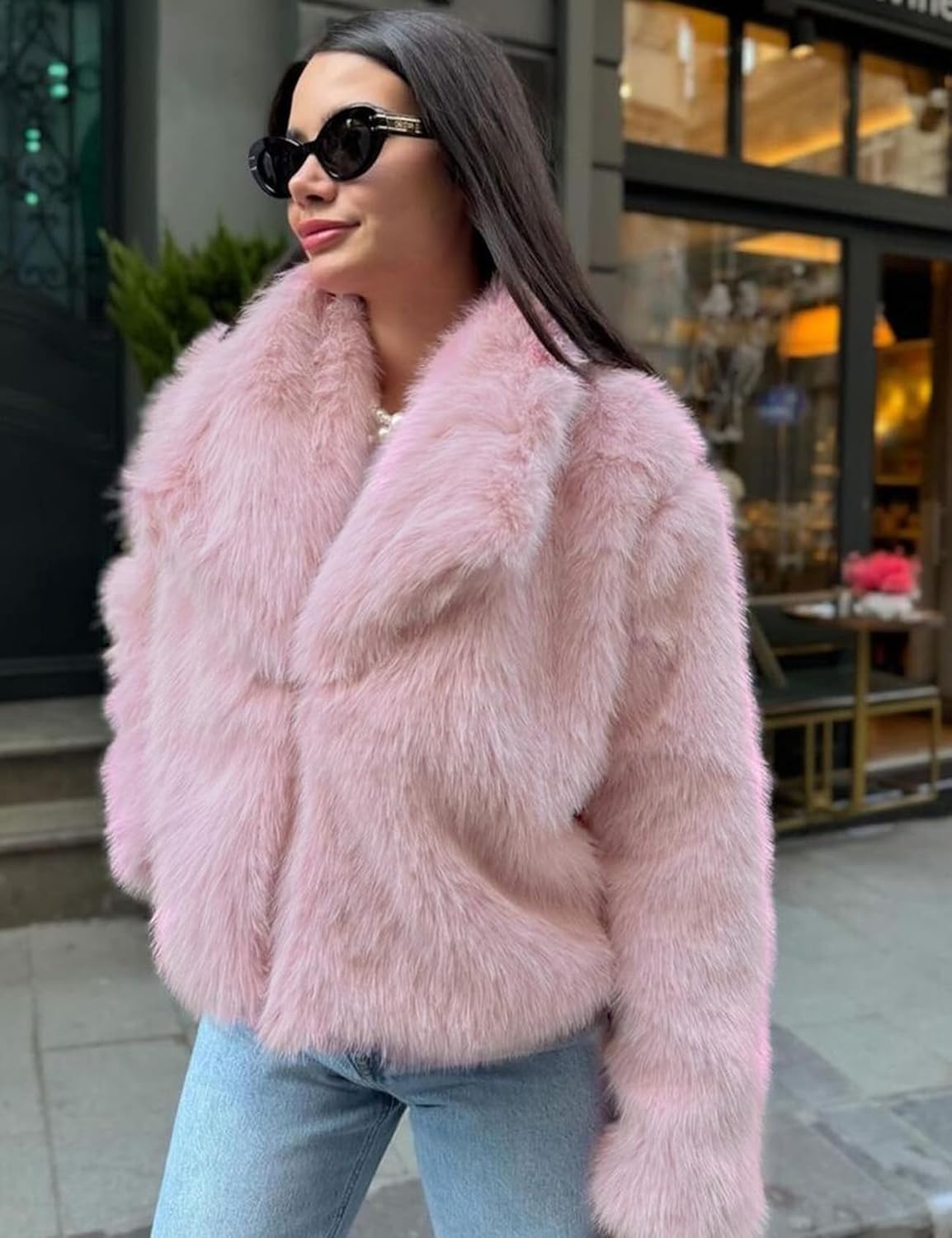 Kissonic Women Faux Fur Coat Long Sleeve Lapel Open Front Shaggy Furry Jacket Warm Fluffy Short Outwear - Image 4