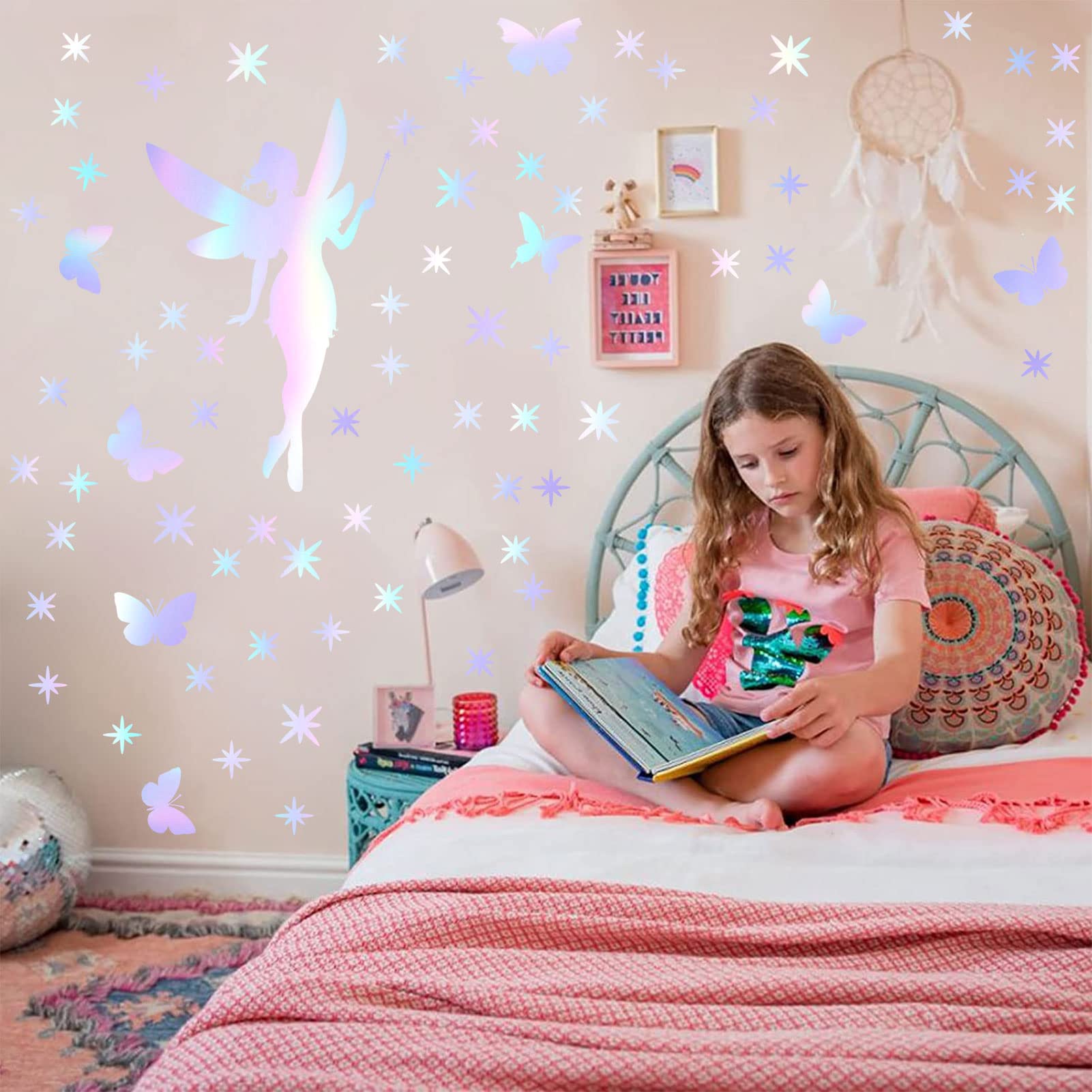 Adesivi Murali Fluorescenti Fata Farfalla Luminoso Adesivi da Parete Fata Adesivo Murale Stelles Adesive Fluorescenti Decorazioni Parete per Camera da Letto Ragazza Cameretta Verde