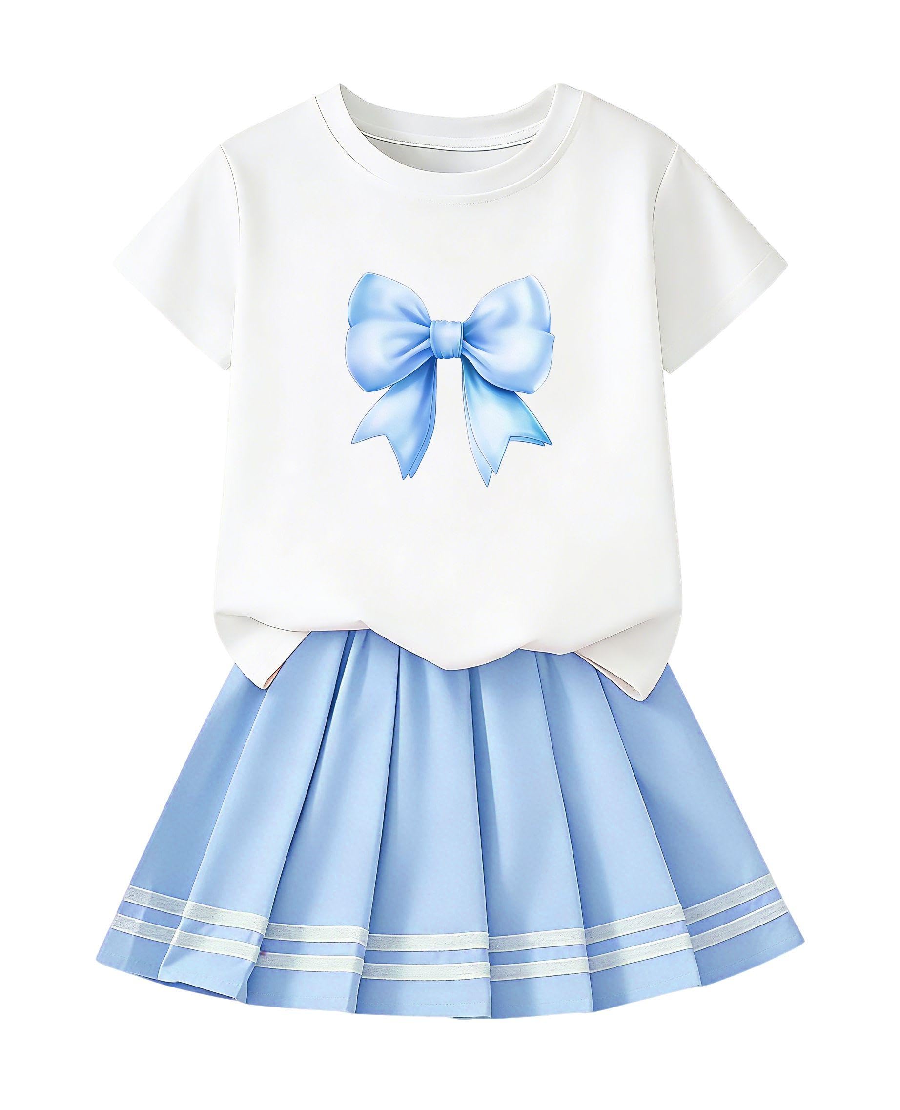 Betusline Girls Skirt Set, Printed T-Shirt &amp; Pleated Skirt, 4-14Y