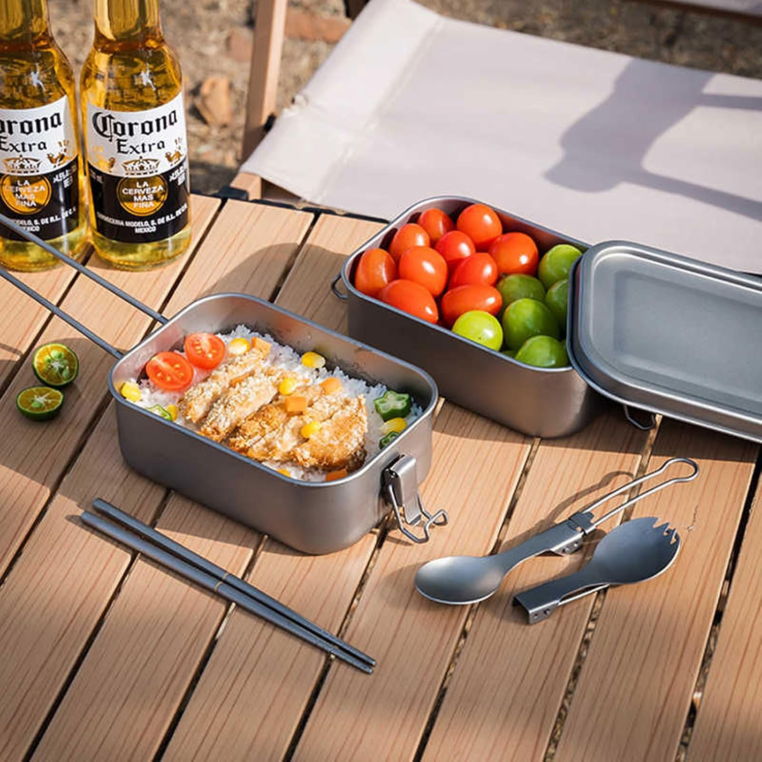 800ml Titanium Lunch Box Leak-Proof Lid & Folding Handle Camping Cookware Lightweight Outdoor Cooking Pan for Backpacking Hiking Picnic & Travel RT037T