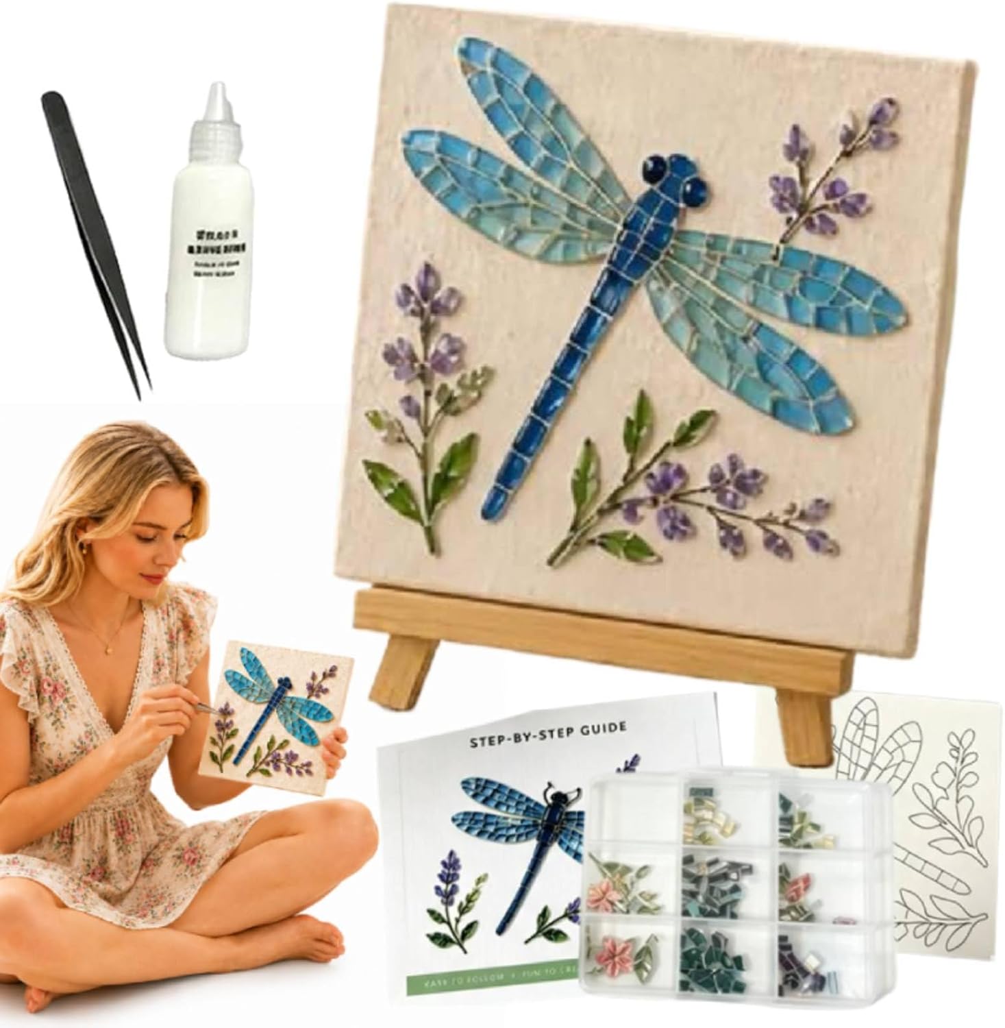 Cottage Garden Sea Glass Mosaic DIY Kit, Watering Can Mosaic Art Kit