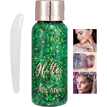 Body Glitter Gel Fancy Dress Makeup Glitter Long-Lasting Glitter Sequins Chunky Powder Gel Glitter Liquid Eyeshadow for Christmas Festival Masquerade Makeup Green