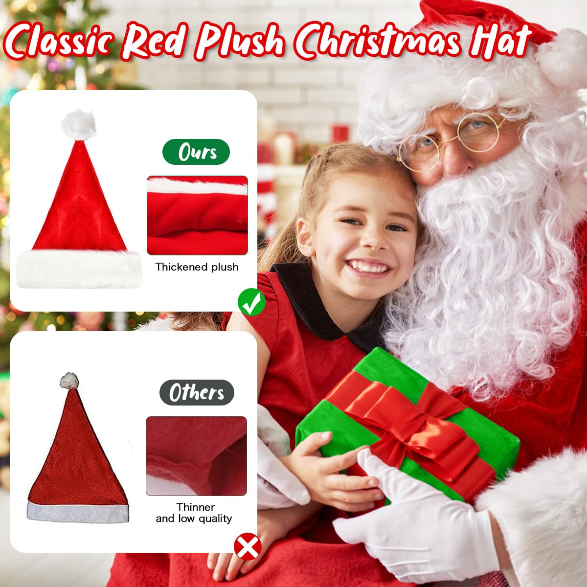 KARBAG 4 Pcs Christmas Santa Costume Set, Santa Hats Santa Beard Santa Wig and Sunglasses - Image 3