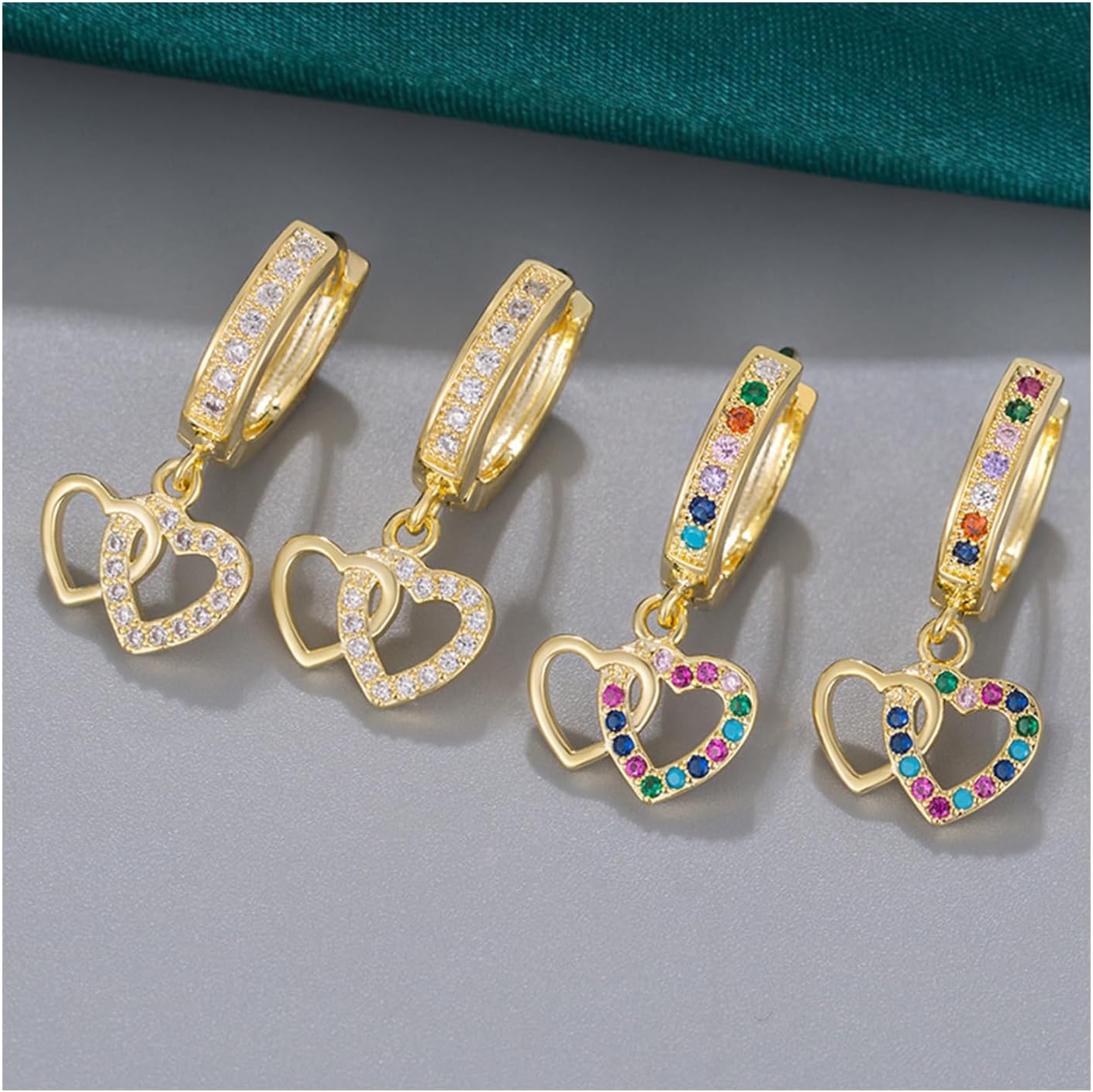 Heart Hoop Earrings for Women Chunky Gold Hoop Earrings Rhinestone Heart Drop Earrings Small Huggie Hoop Earrings for Women Jewelry Gifts - Image 3