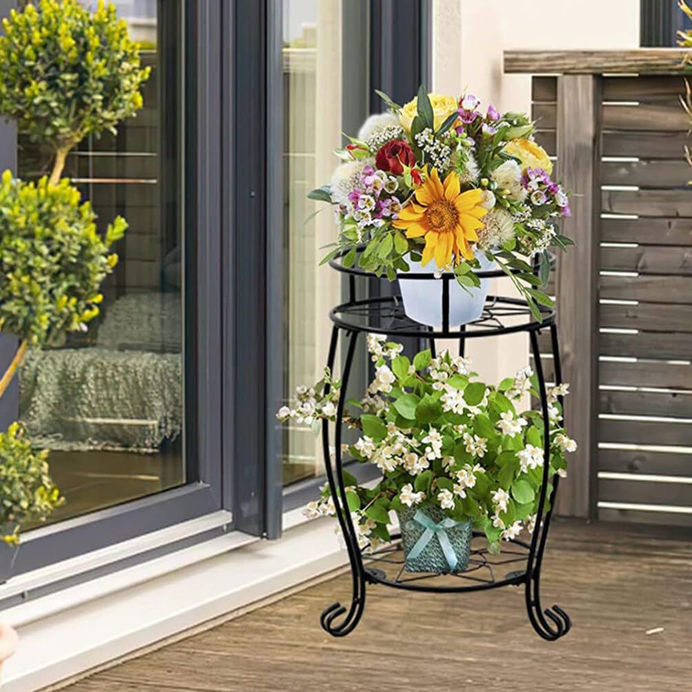Sosoport Double Tier Metal Plant Stand Indoor Flower Pot Holder Rack for Pots and Easy to Move Rustic Style Display for Home Decor and Front Door Plants