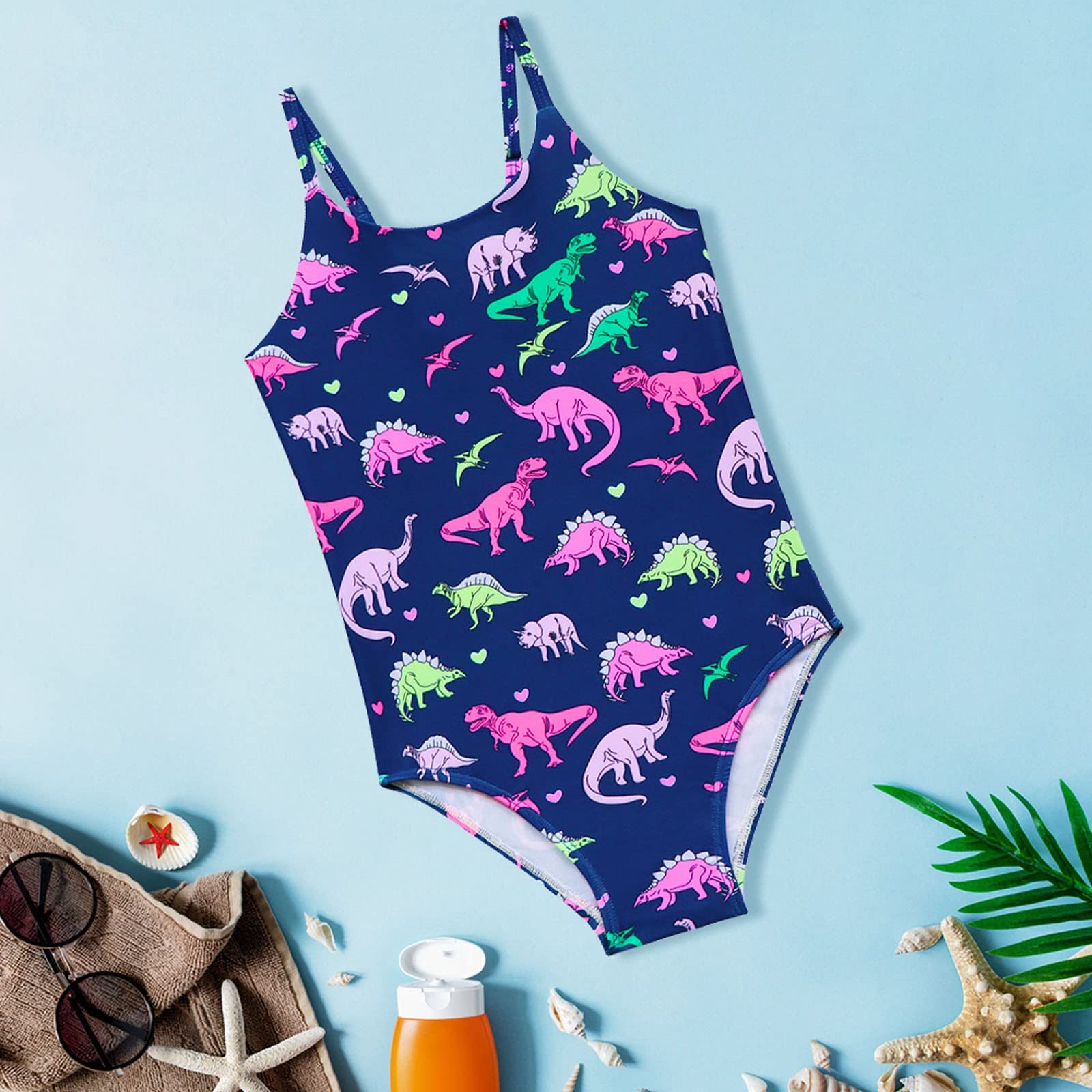 Maillot De Bain Fille Imprimé Dinosaure - Tissu Polyester/élasthanne - Protection UV SPF 50+ - Pour Plage Et Piscine