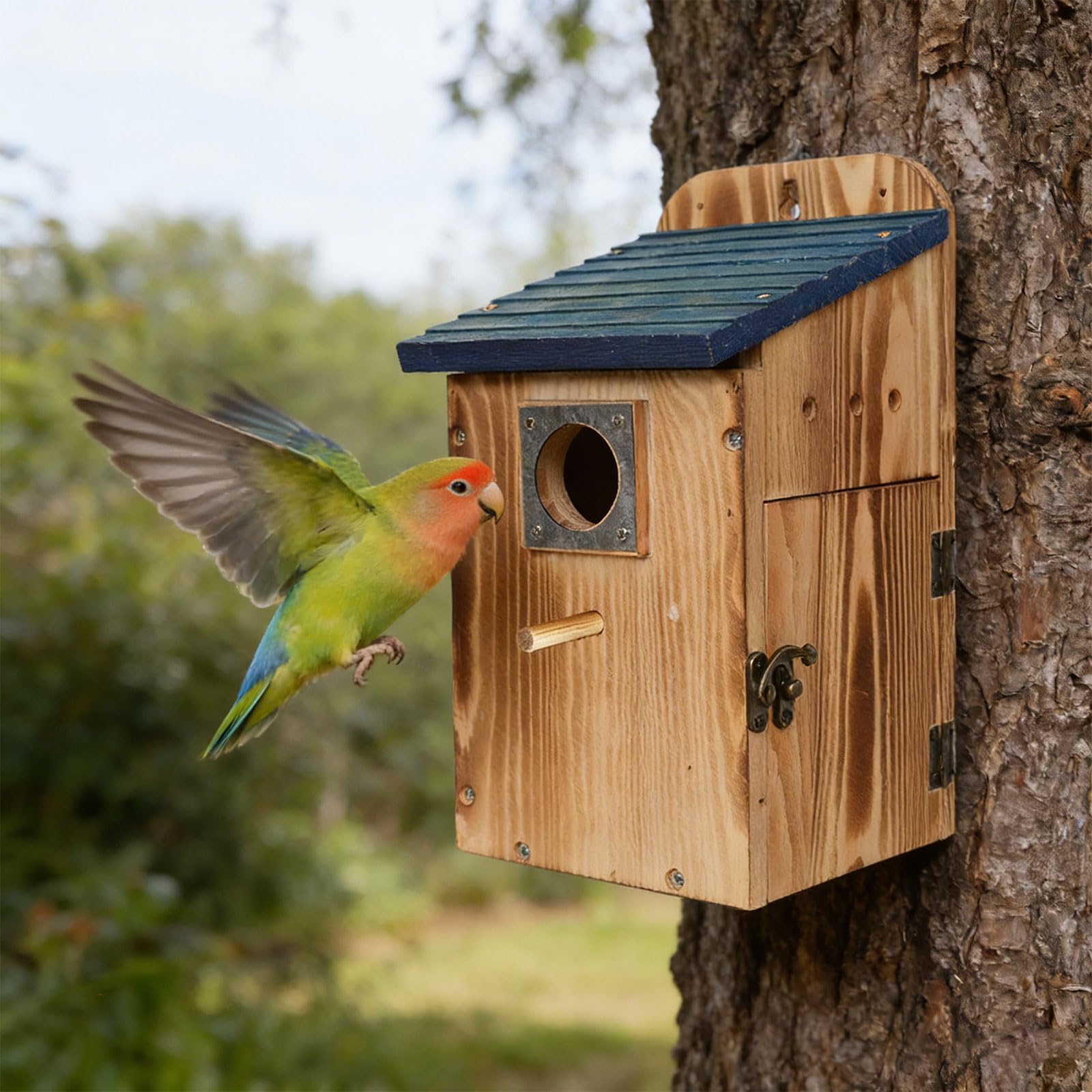Casetta per uccelli da esterno, resistente alle intemperie, realizzata in legno di pino, pronta per essere installata