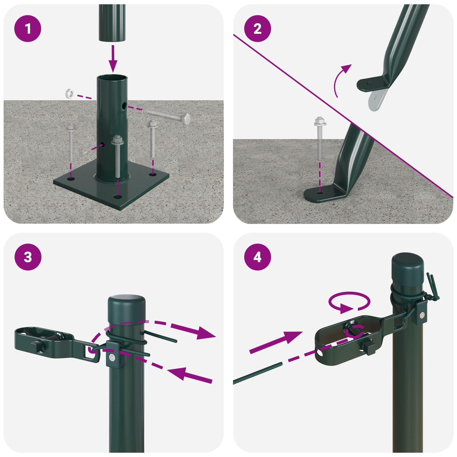 Gecheer Postes de Cerca Set de 52 Verde Acero 3.2 x 3.2 x 88.5 cm,Postes de Metal para jardín,Césped, Granjas,Cercas al Aire Libre,Huertos,Carreteras