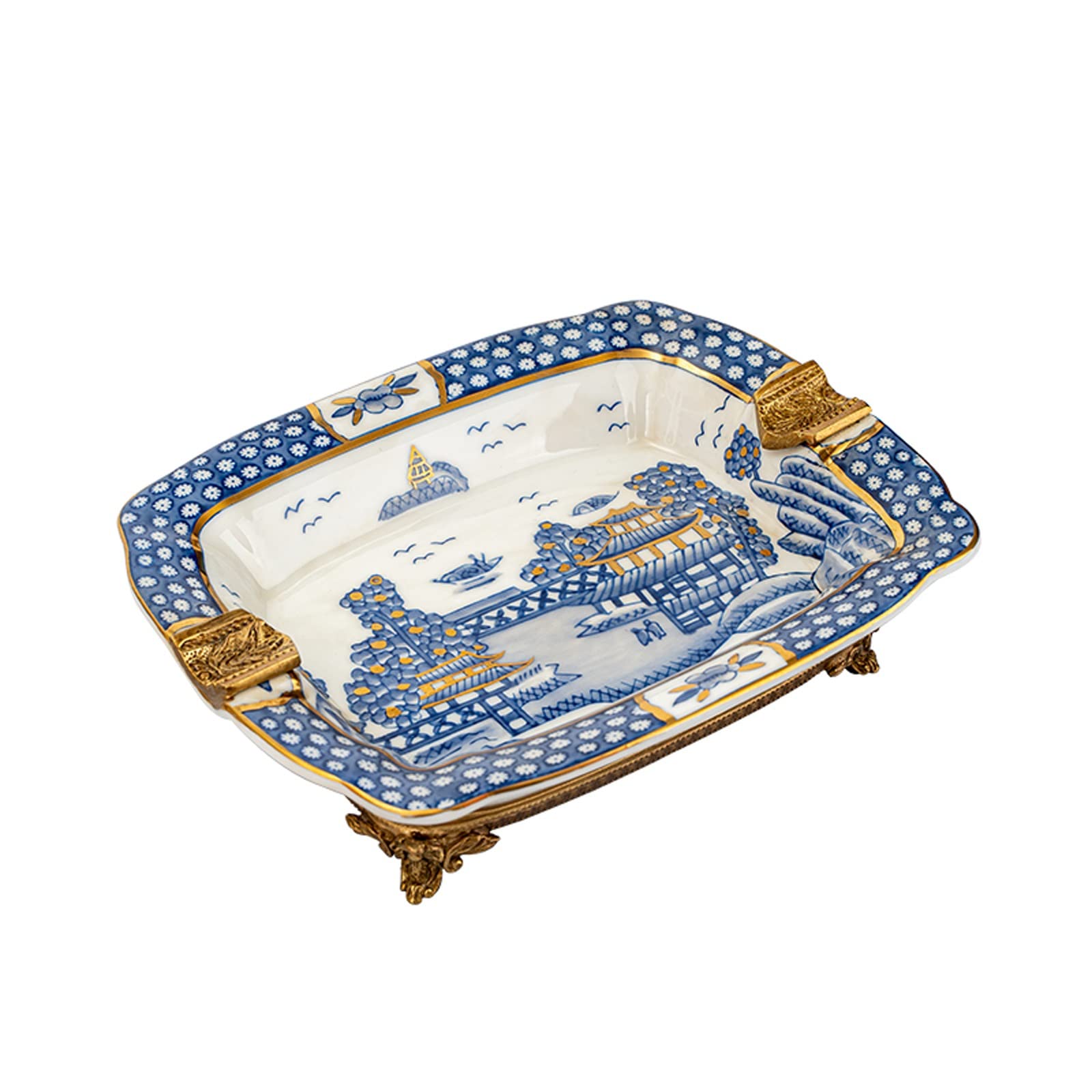 Sdgeryeeg One Color Ashtray， Retro High-End Blue And White Ceramic Ash Holder For Smokers, Desktop Cigar Smoking Tray
