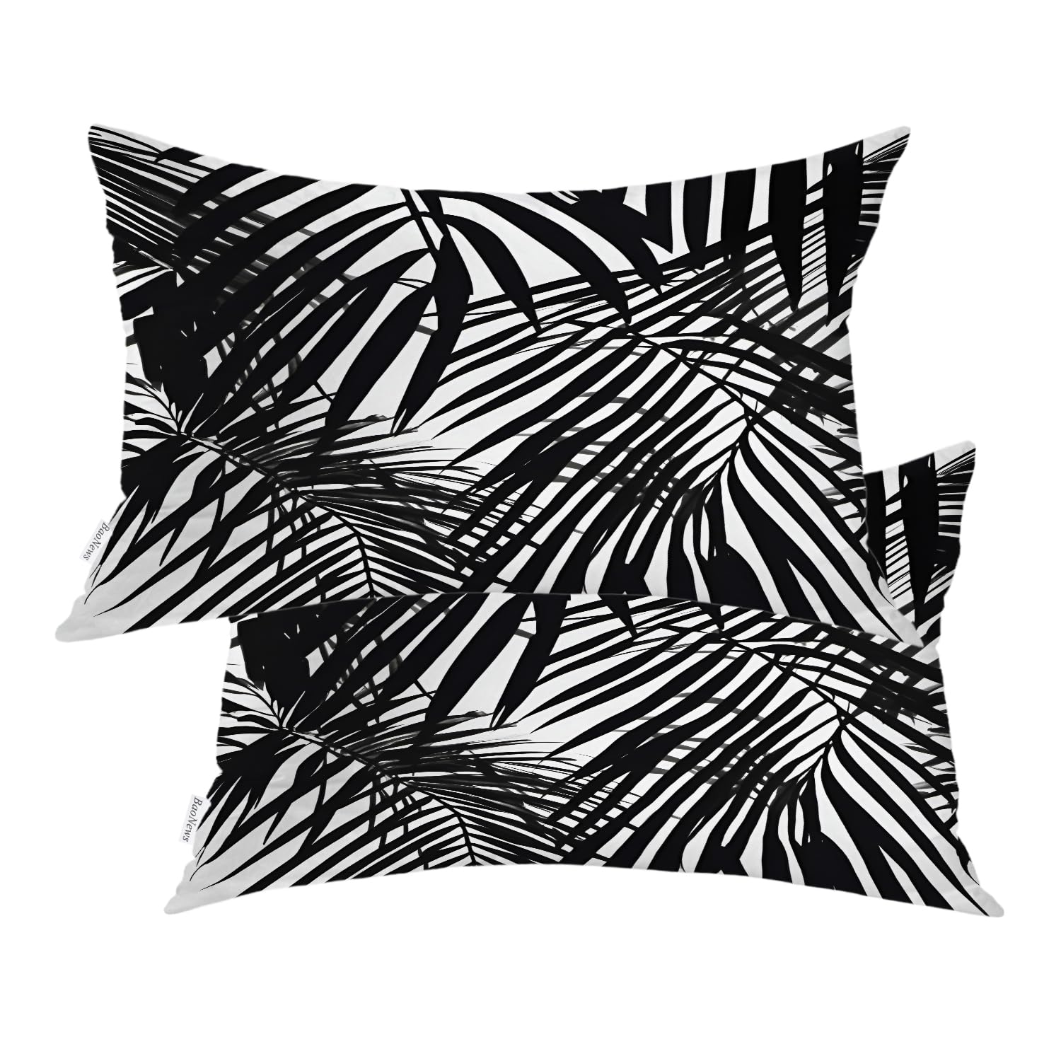 Housse de coussin palmier noir et blanc lavable avec fermeture éclair cachée
