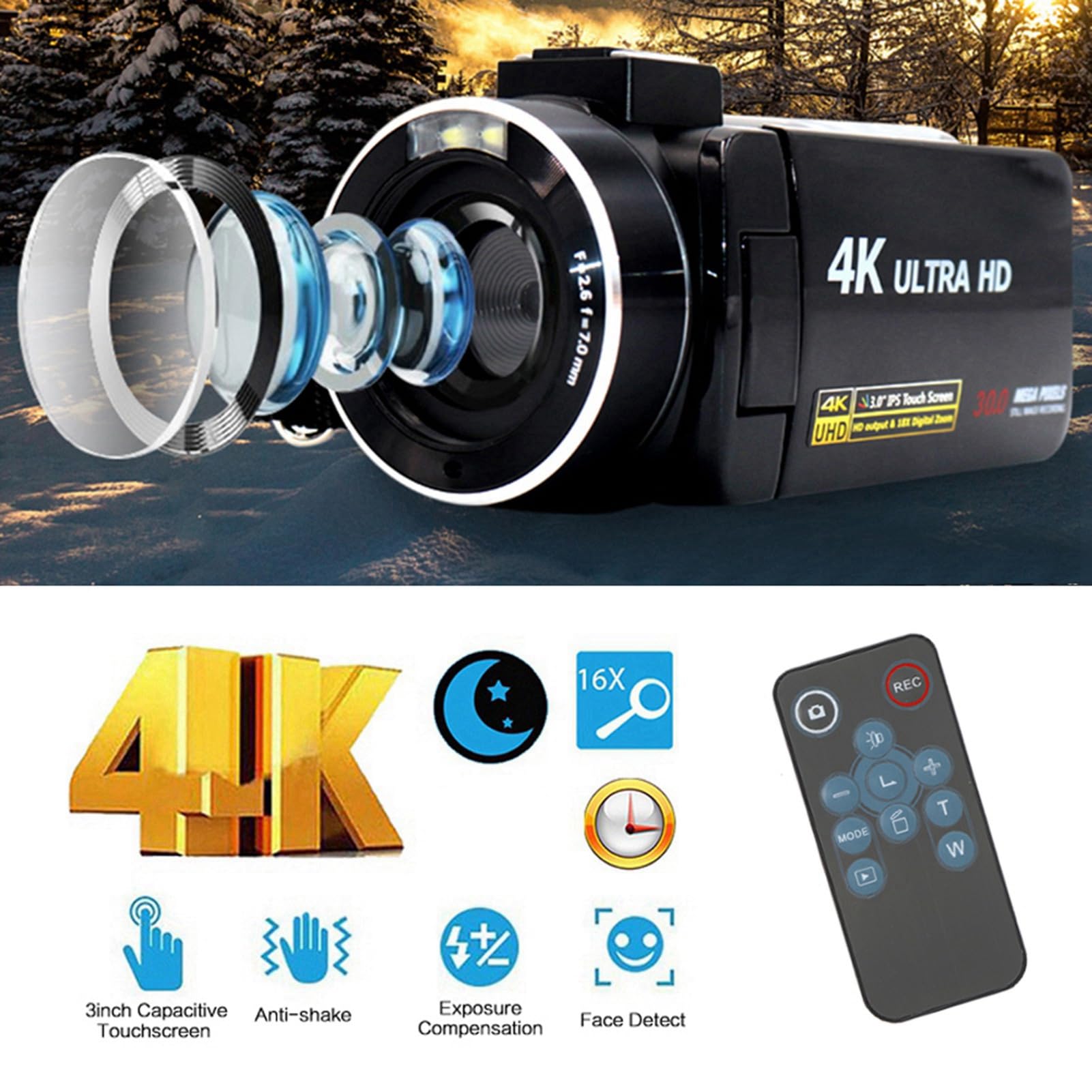 Amazon | DVビデオカメラ USB2.0 デジタルビデオカメラ 3インチ 4K 