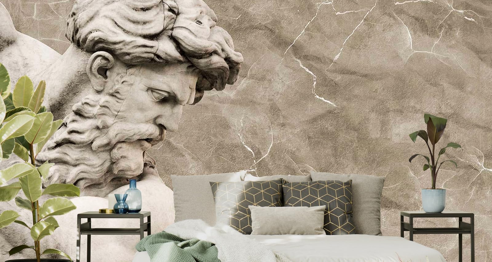 Muralo - Tapeta 3D na flizelinie - fototapeta z efektem 3D - tapeta do salonu, sypialni, tapeta ścienna - fototapeta - rzeźba Neptuna - szer. 450 cm x wys. 300 cm
