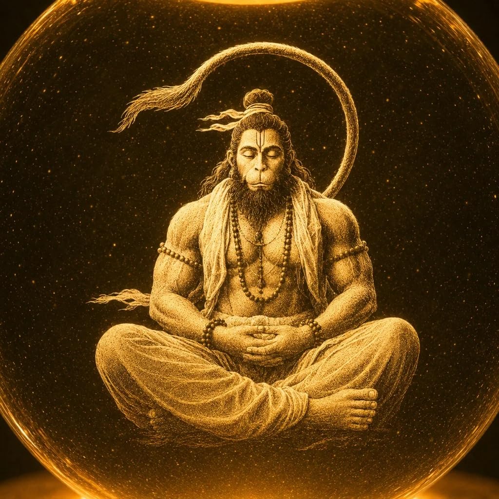 Meditating Hanuman Crystal Ball Lamp - USB LED -6