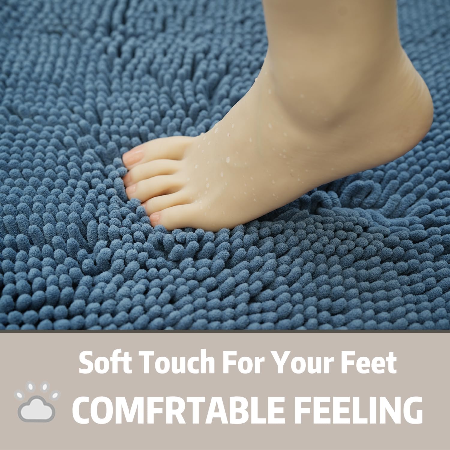 Lot de 3 tapis de salle de bain en chenille, très épais et absorbants, antidérapants, lavables en machine, séchage rapide, doux et confortable, utilisés sous la douche, baignoire et évier,