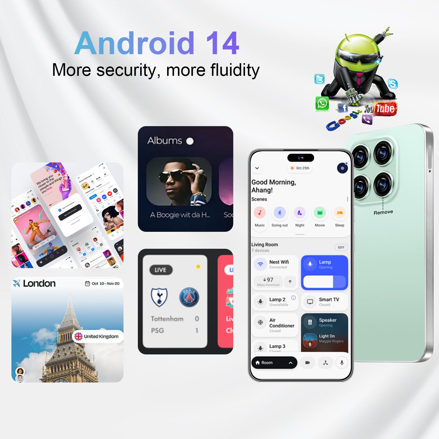 16PROMA X Unlocked Phone, 6.99inch Cell Phone with Android 13 12GB+512GB 7000mAh Long Battery Life, HD Screen Smartphone with Dual SIM, Fingerprint Lock, Face ID, Photos 5G Phone (Green)