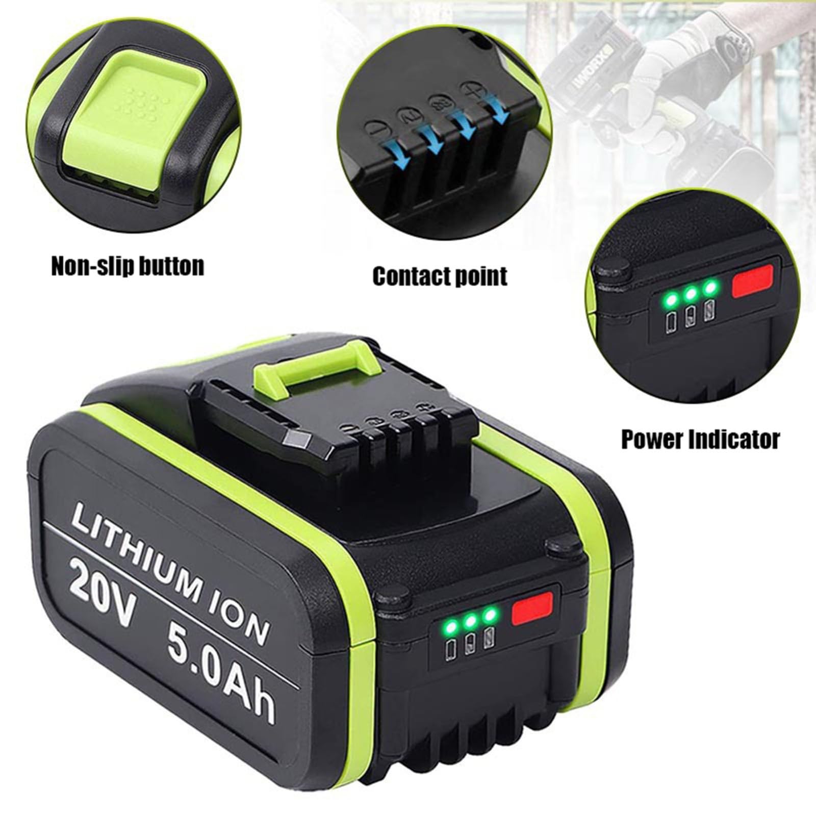 Batteria di Ricambio da 20V E 5000Mah Ad Alta Capacità Compatibile con Batteria Agli Ioni di Litio da 20V Adatta per Utensili Senza Fili WA3516 WG169 WX372 20V 5AH