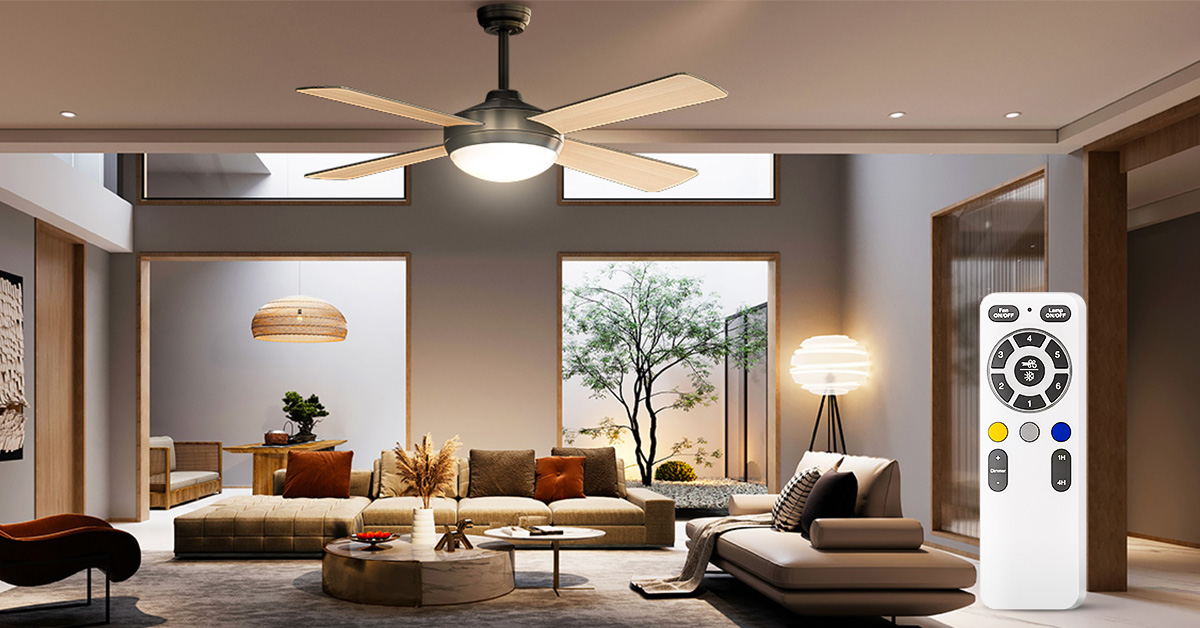 Ventilatore da soffitto con illuminazione LED, telecomando e APP, 6 velocità, estate-inverno