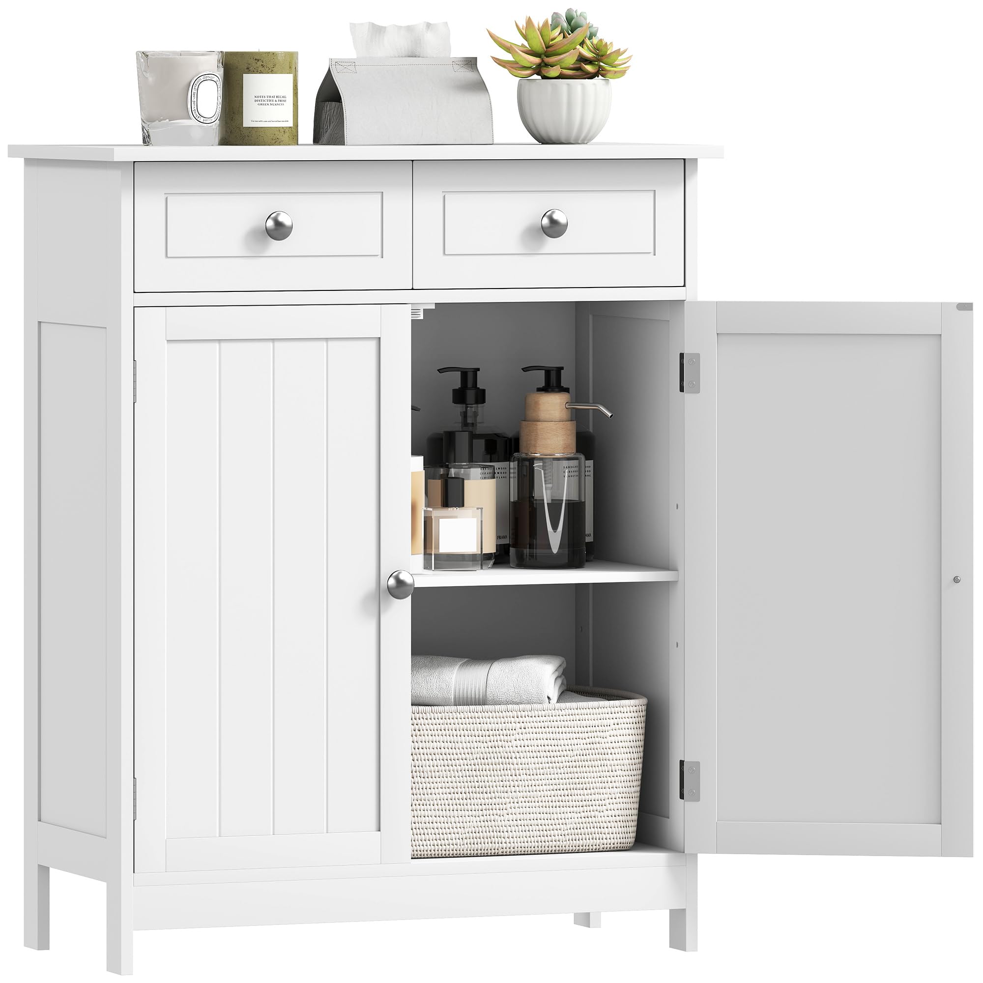 Kleankin Freestanding Bathroom Cabinet - 75x60cm - White - 2 Drawers