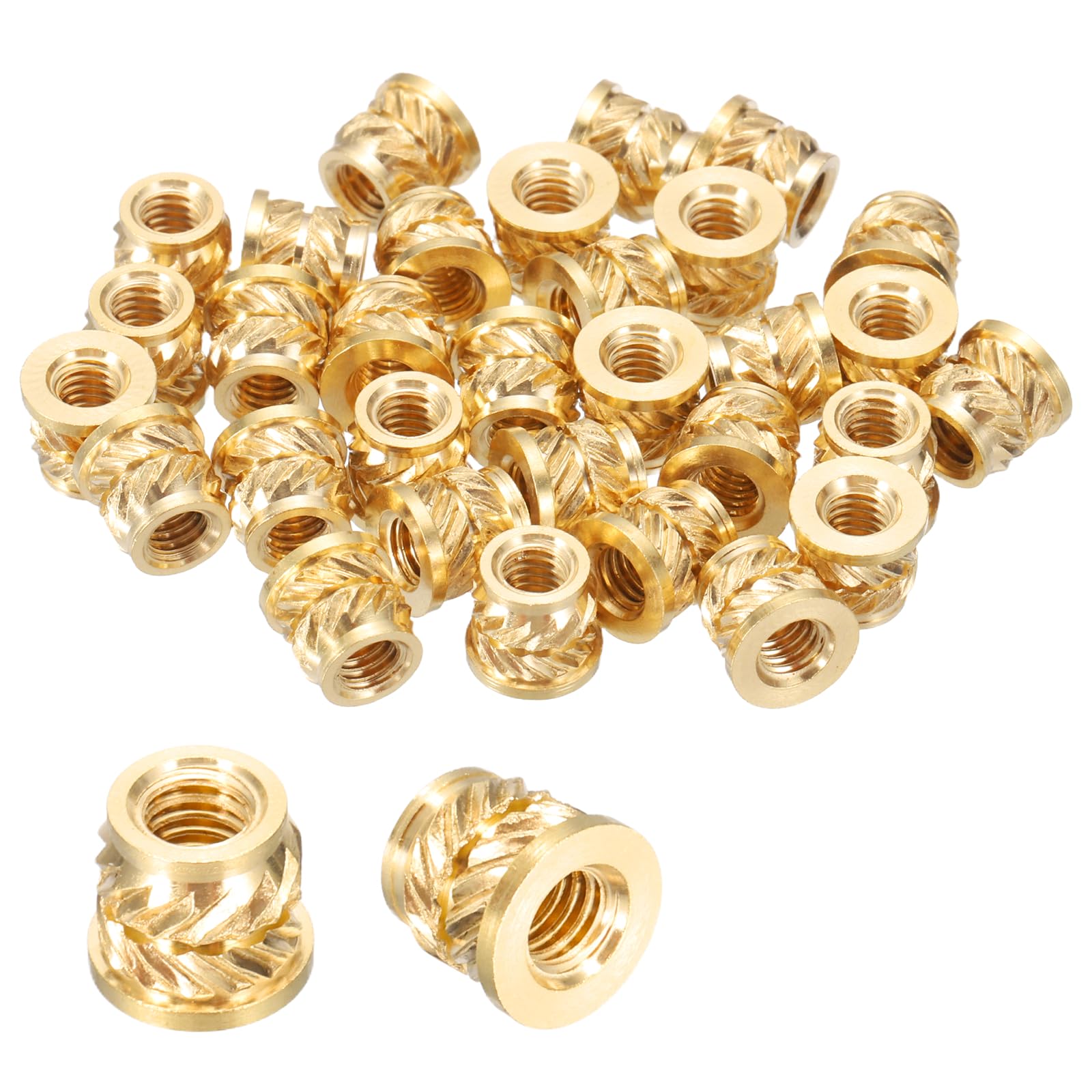 sourcing map 30 Pcs Threaded Inserts, M4 x 6.7mm H x 6.8mm OD Brass Metric Knurled Flange T-Nuts Female Threaded Heat Set Inserts Embedment Nut for Plastic and 3D Printing Components