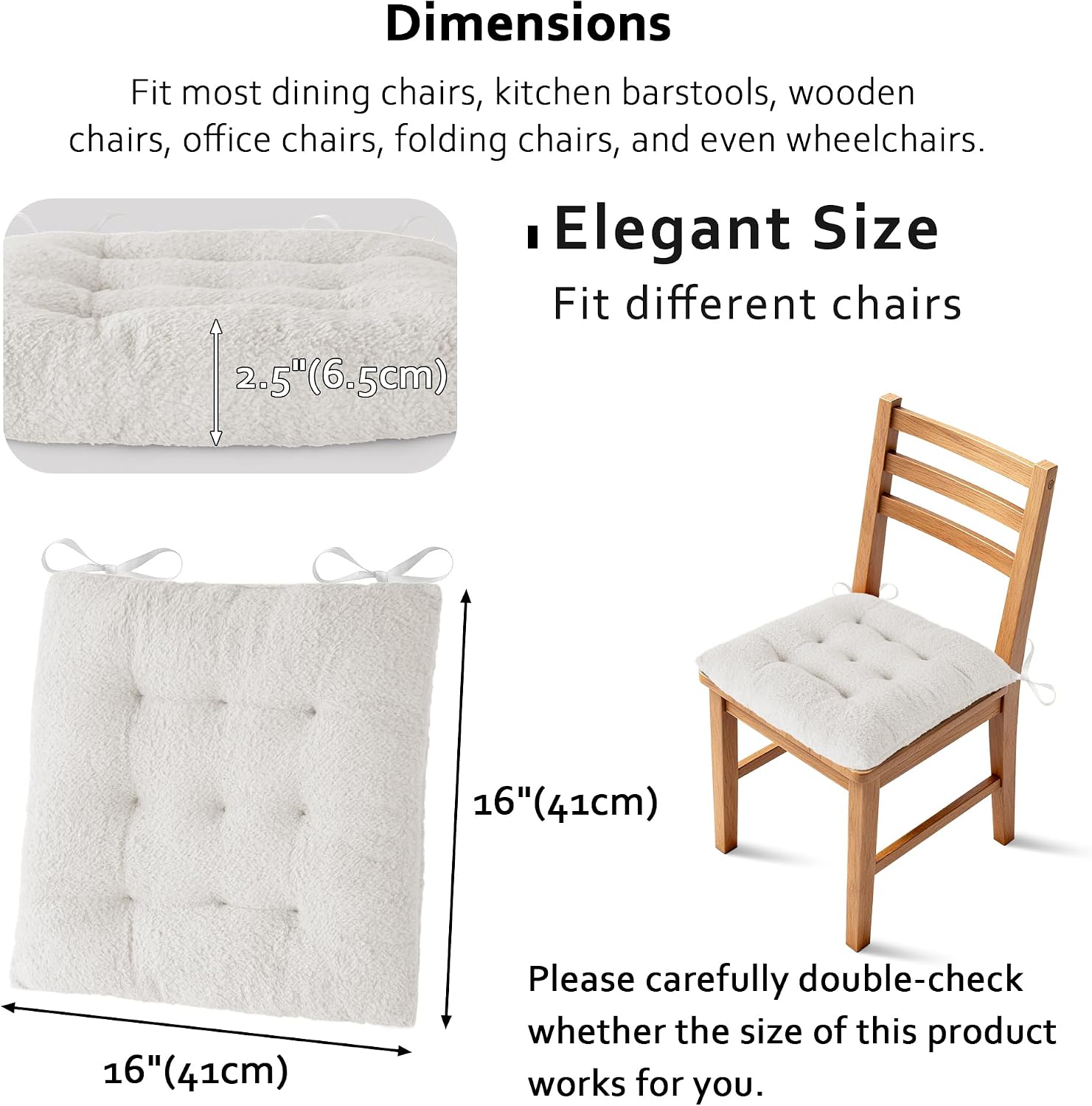 ELFJOY Dining Chair Cushions Set of 4 16X16X2.5, Square, White