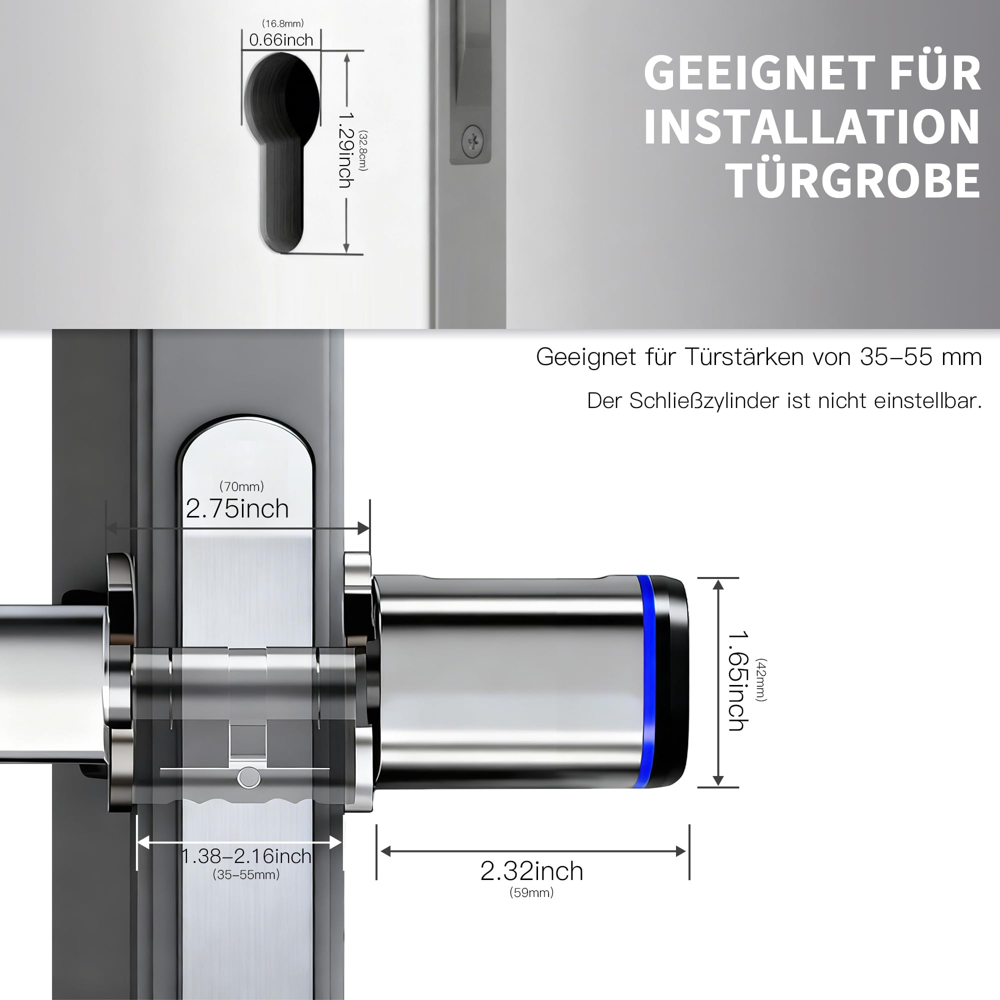 Türschloss Fingerabdruck, Smart Türschloss mit Fingerabdruck, Fingerabdruck-IC-Karte, Schlüssel, App, Haushalt, intelligente elektronische Schlösser, für 35-60mm Tür, Einfache Installation