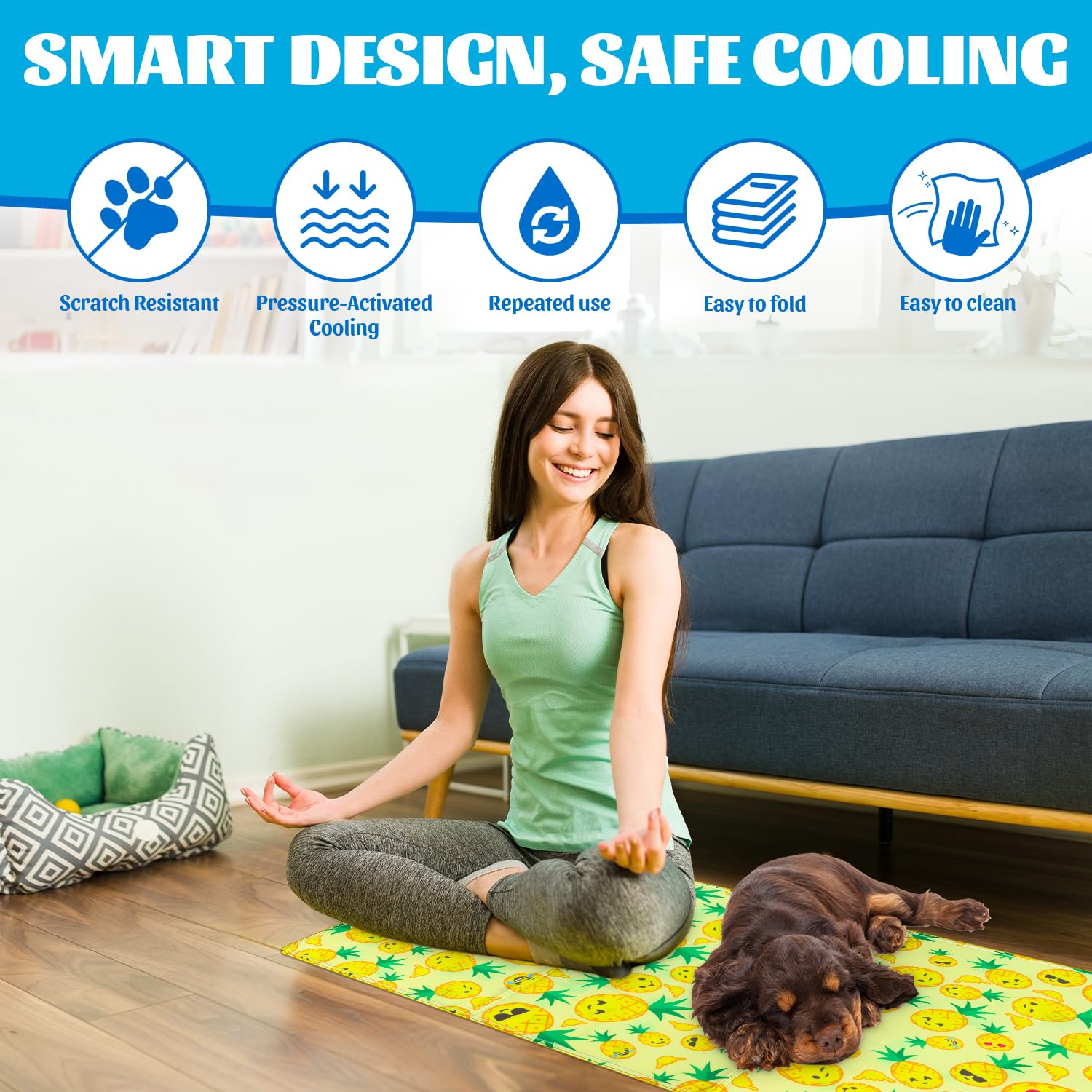 VReder Pet Cooling Mat, Durable Dog Cat Cooling Mats, Foldable Soft Non-Toxic Gel Self Pad for Summer Pet Cushion (Yellow, L: 50x65cm) - Image 3