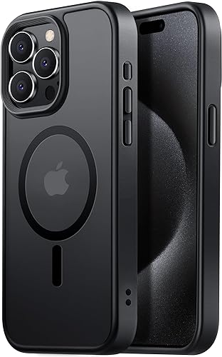 Tigowos Funda compatible con iPhone 15 Pro, compatible con MagSafe de 10 pies, resistente a las caídas, con sensación de piel mate, cubierta trasera